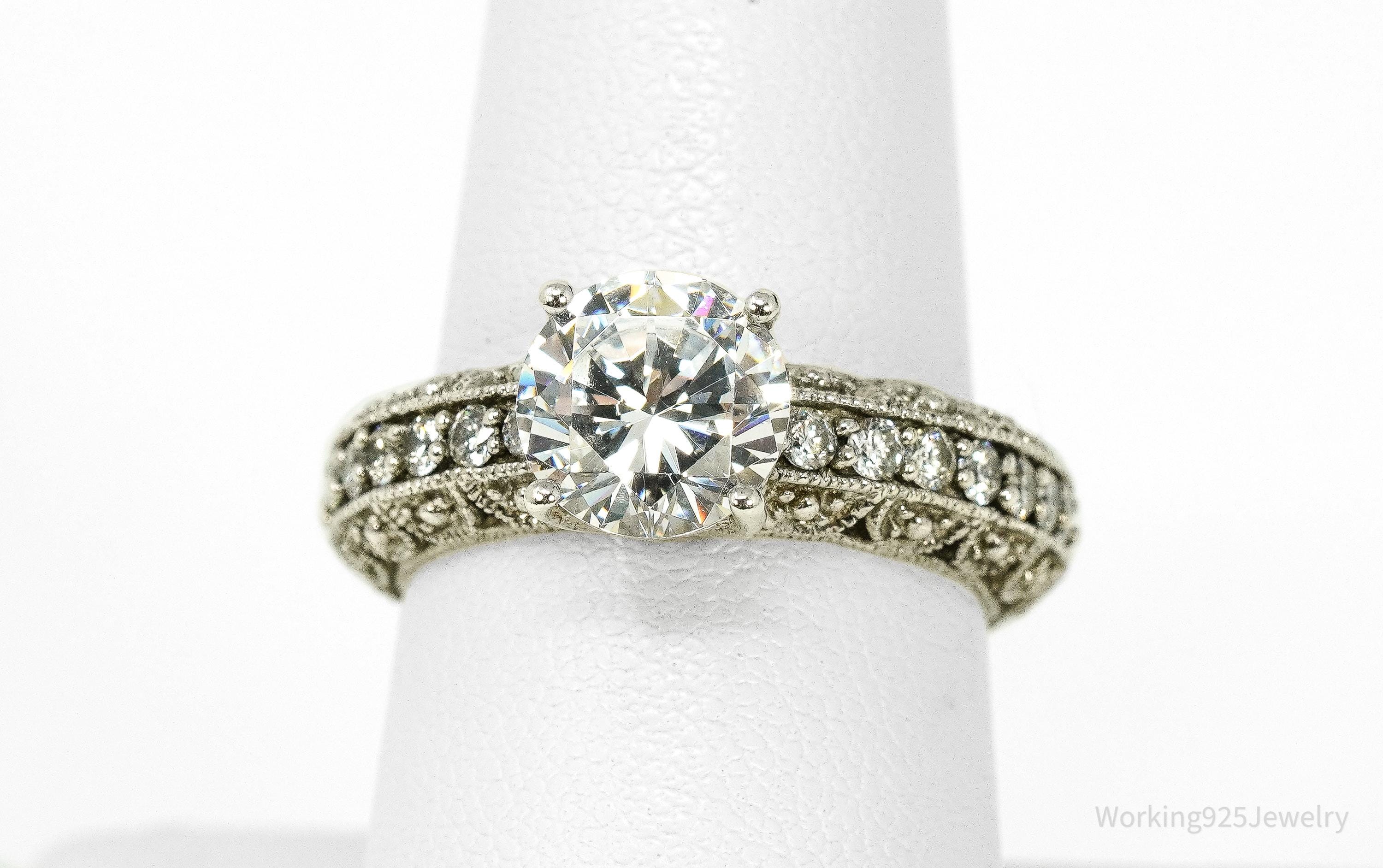 Vintage Cubic Zirconia Sterling Silver Ring - Size 8