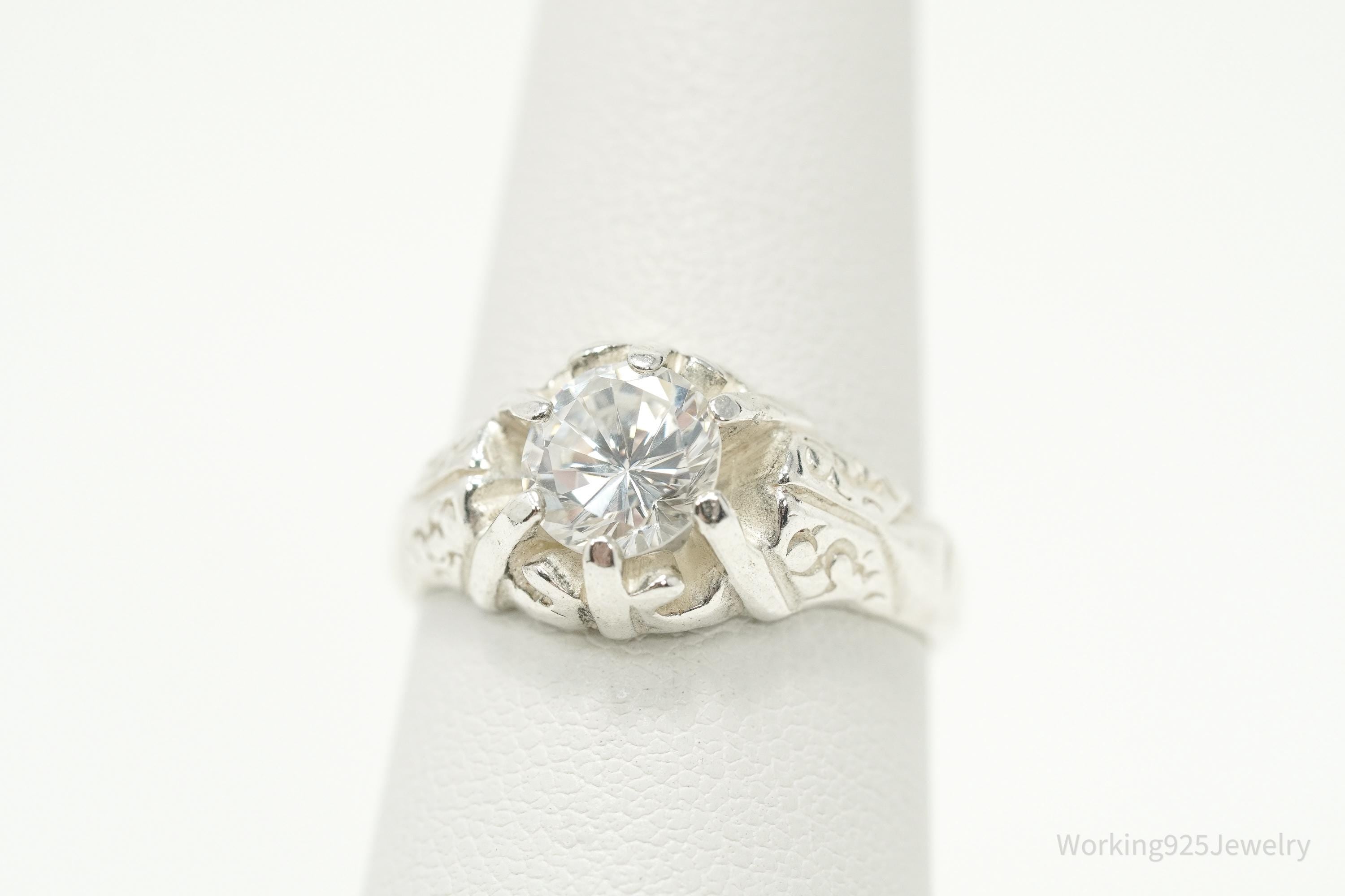 Vintage Cubic Zirconia Sterling Silver Ring - Size 7