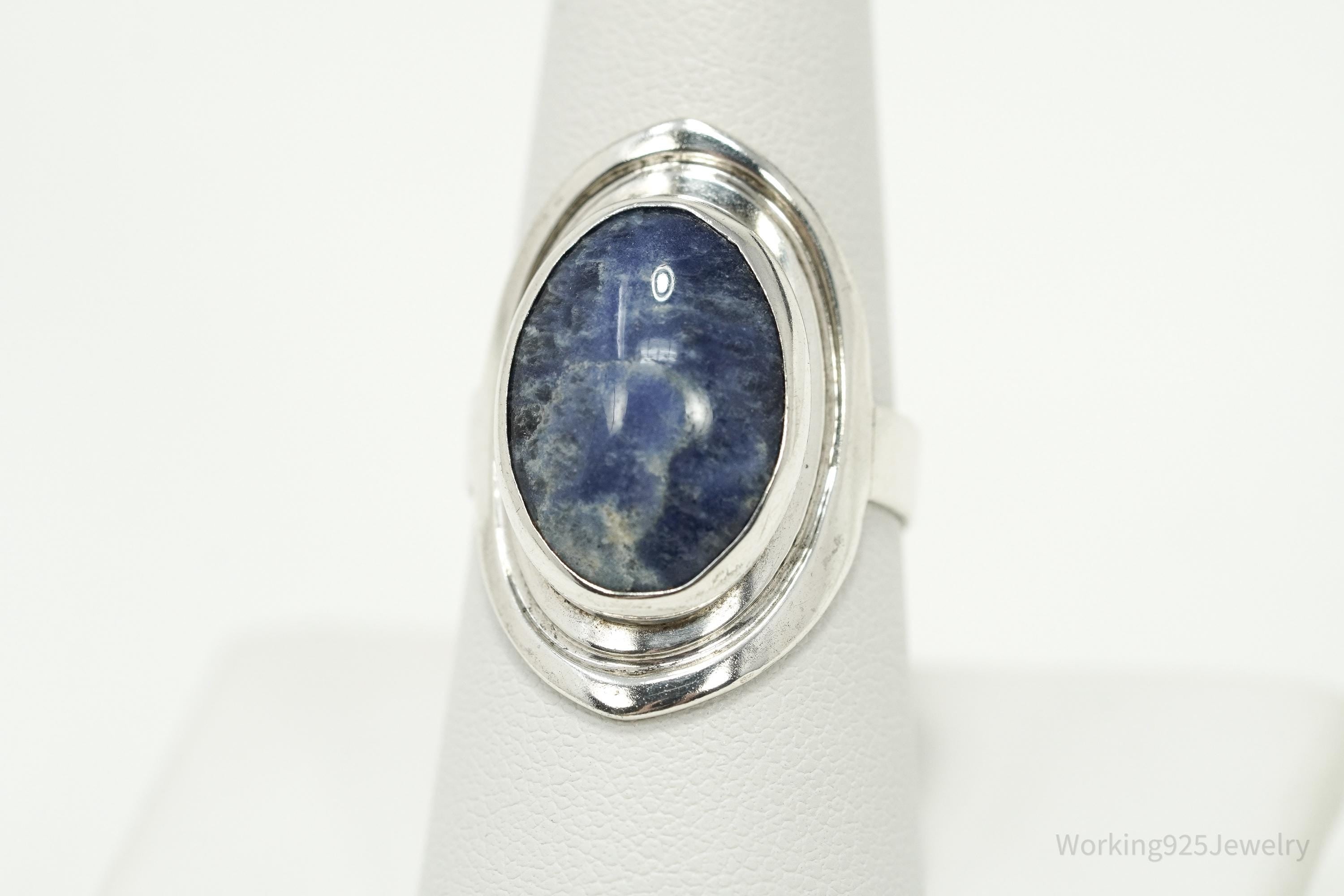 Vintage Lapis Lazuli Modernist Style Sterling Silver Ring - Size 8.5