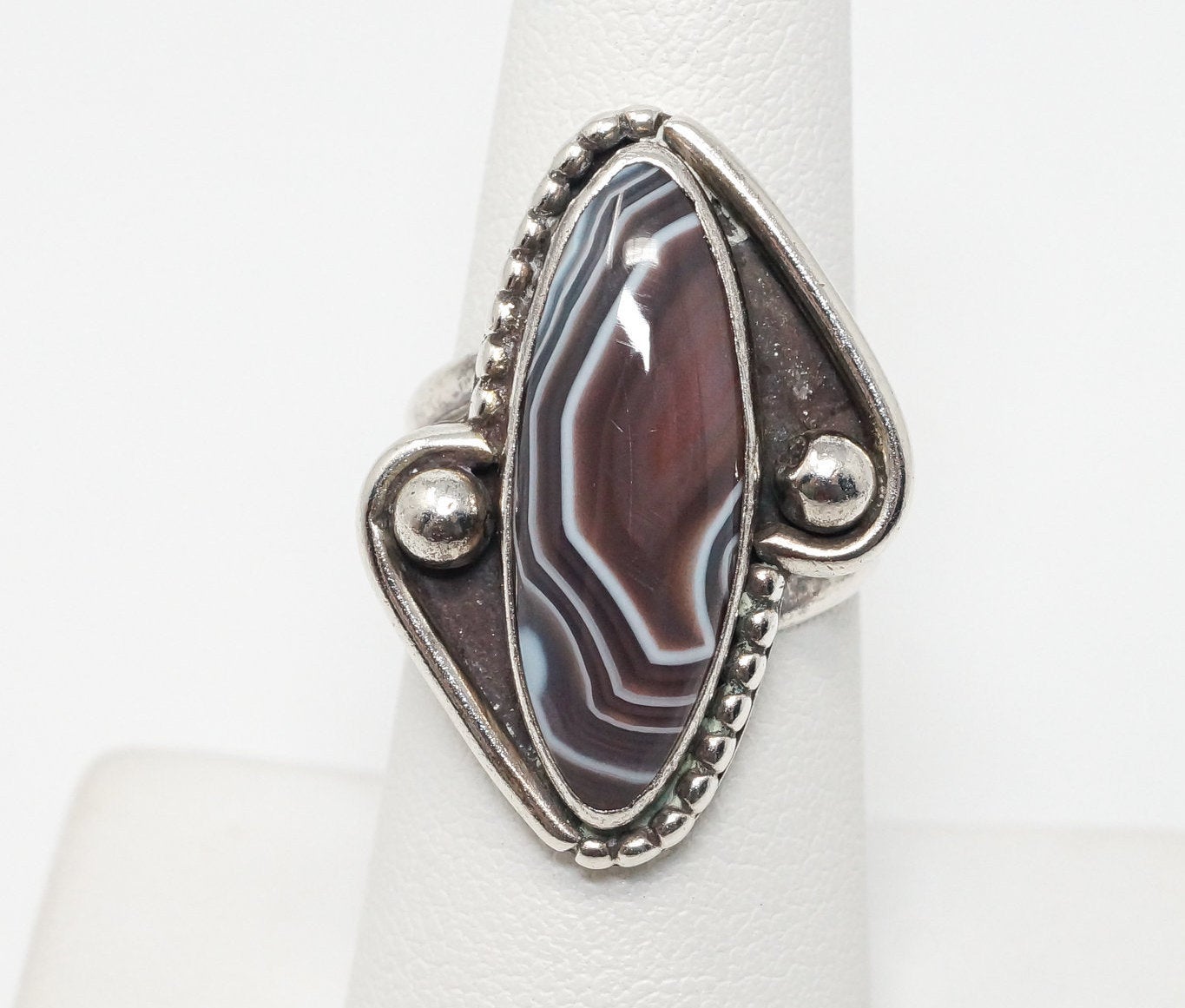 Vintage Native American Lace Agate Unsigned Sterling Silver Ring - Sz 6.75