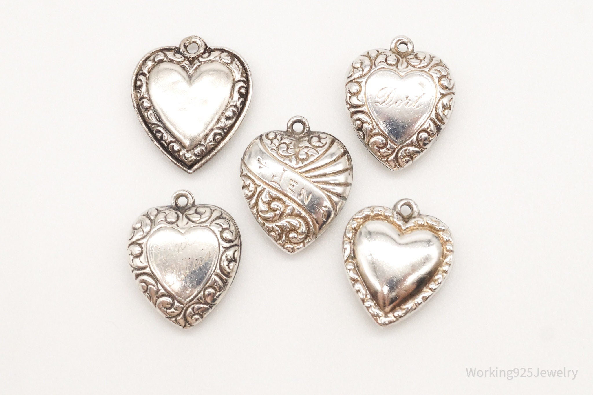 Vintage Puffy Hearts Sterling Silver Charms Lot