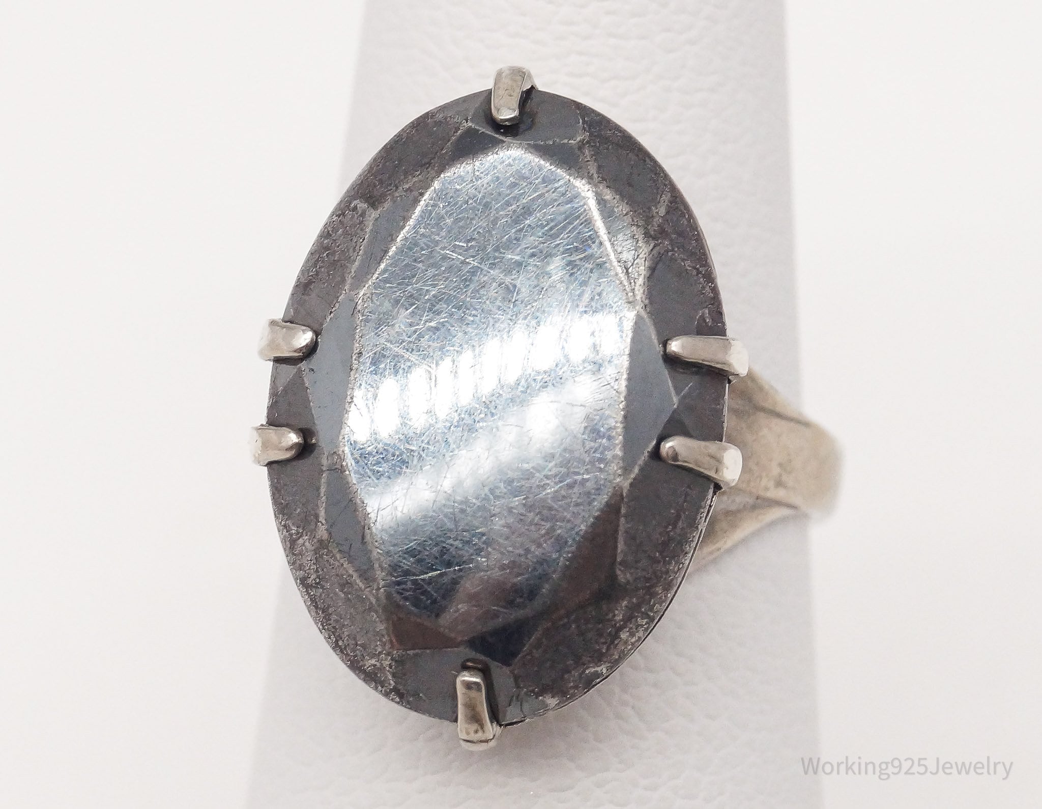 Antique Designer LSP Co Hematite Sterling Silver Ring - Size 4.75
