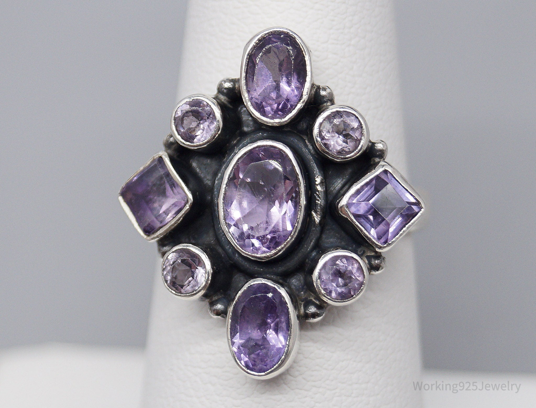 Vintage Amethyst Sterling Silver Ring - Size 6.75
