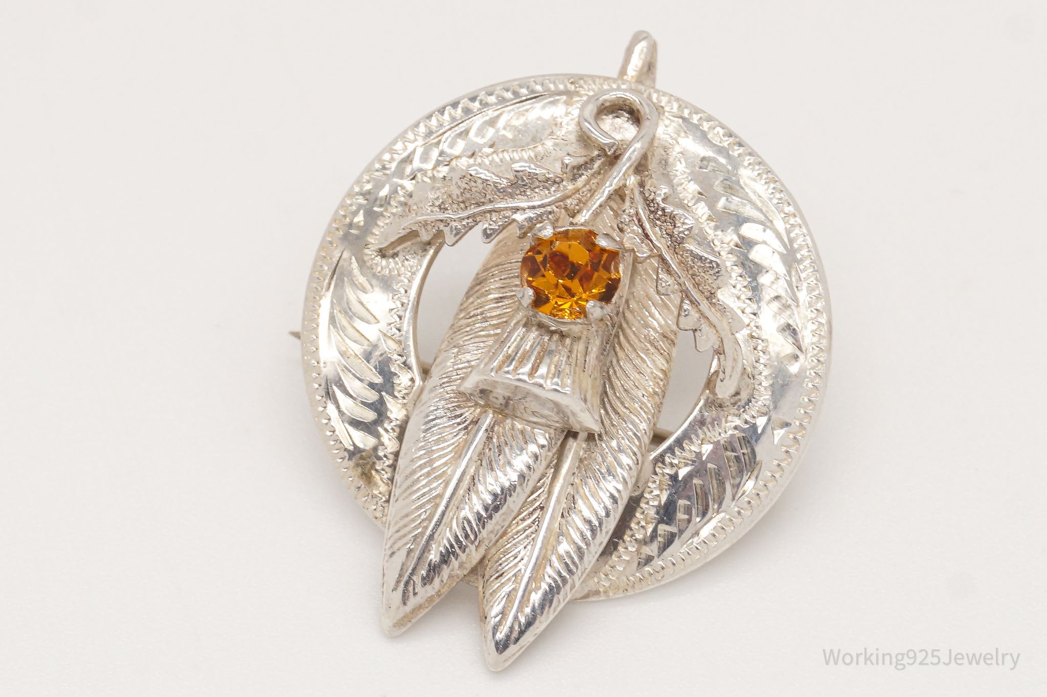 Vintage WB Ward Brothers Citrine Scottish Thistle Sterling Silver Brooch