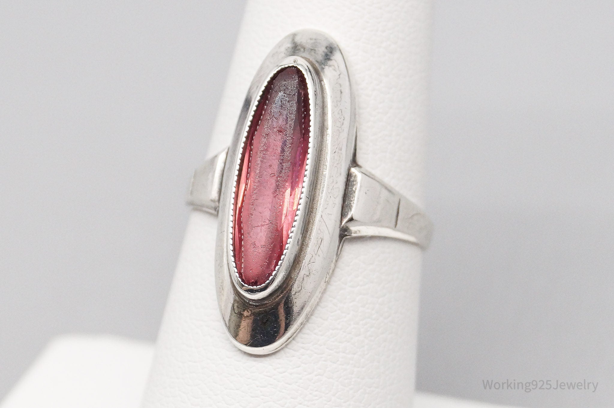 Antique Pink Glass 835 Silver Ring - Size 7.5