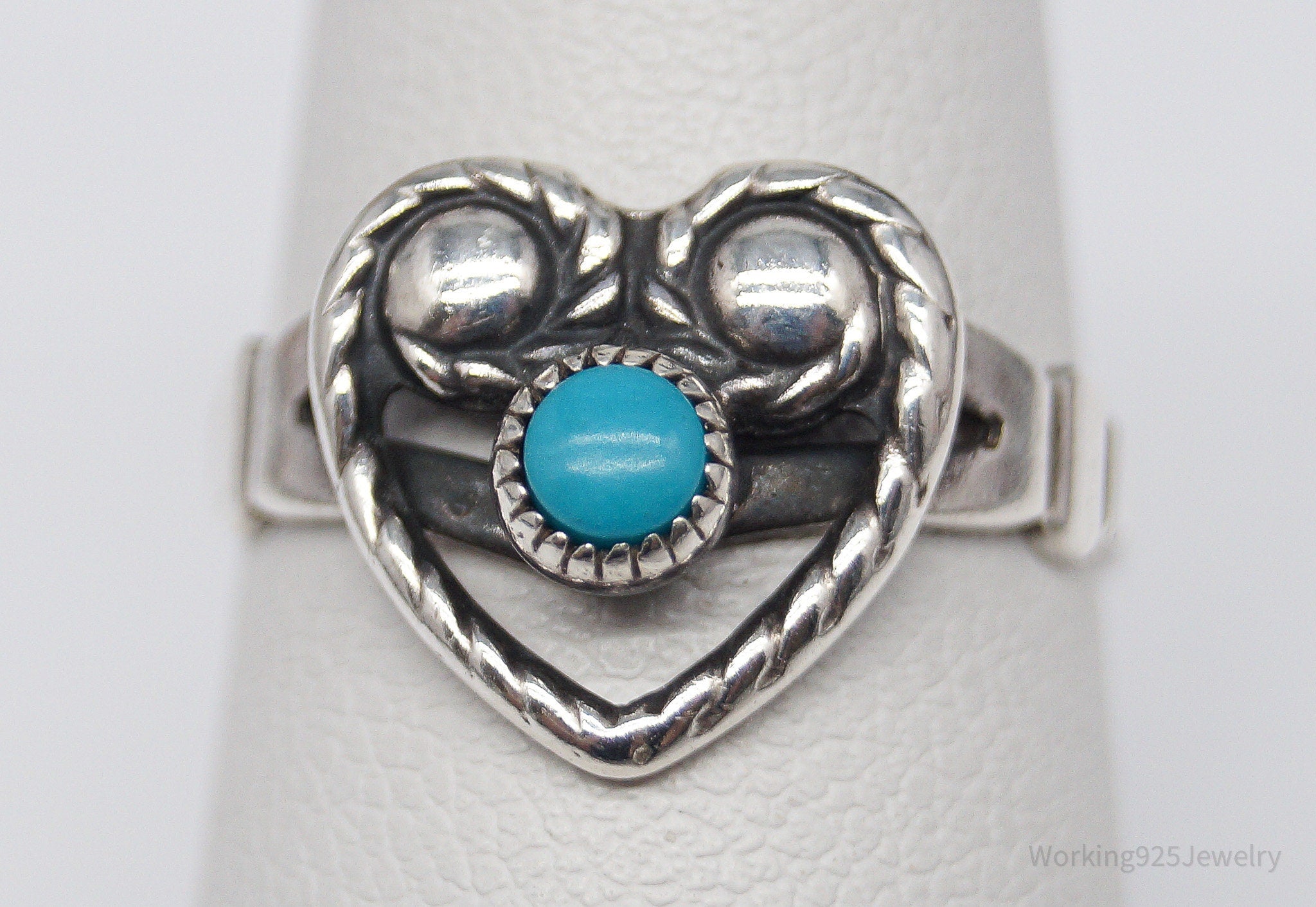 Vintage Native Bell Trading Post Turquoise Heart Sterling Silver Ring - Size 6.5