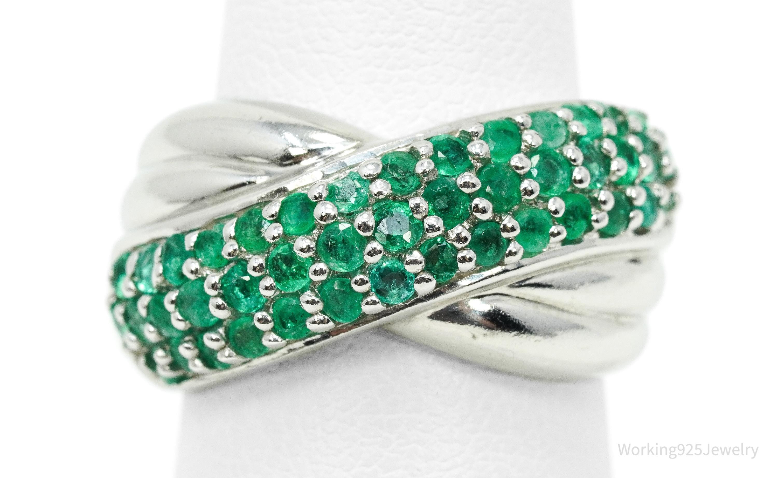 Vintage CNA Emerald Sterling Silver Ring - Size 6