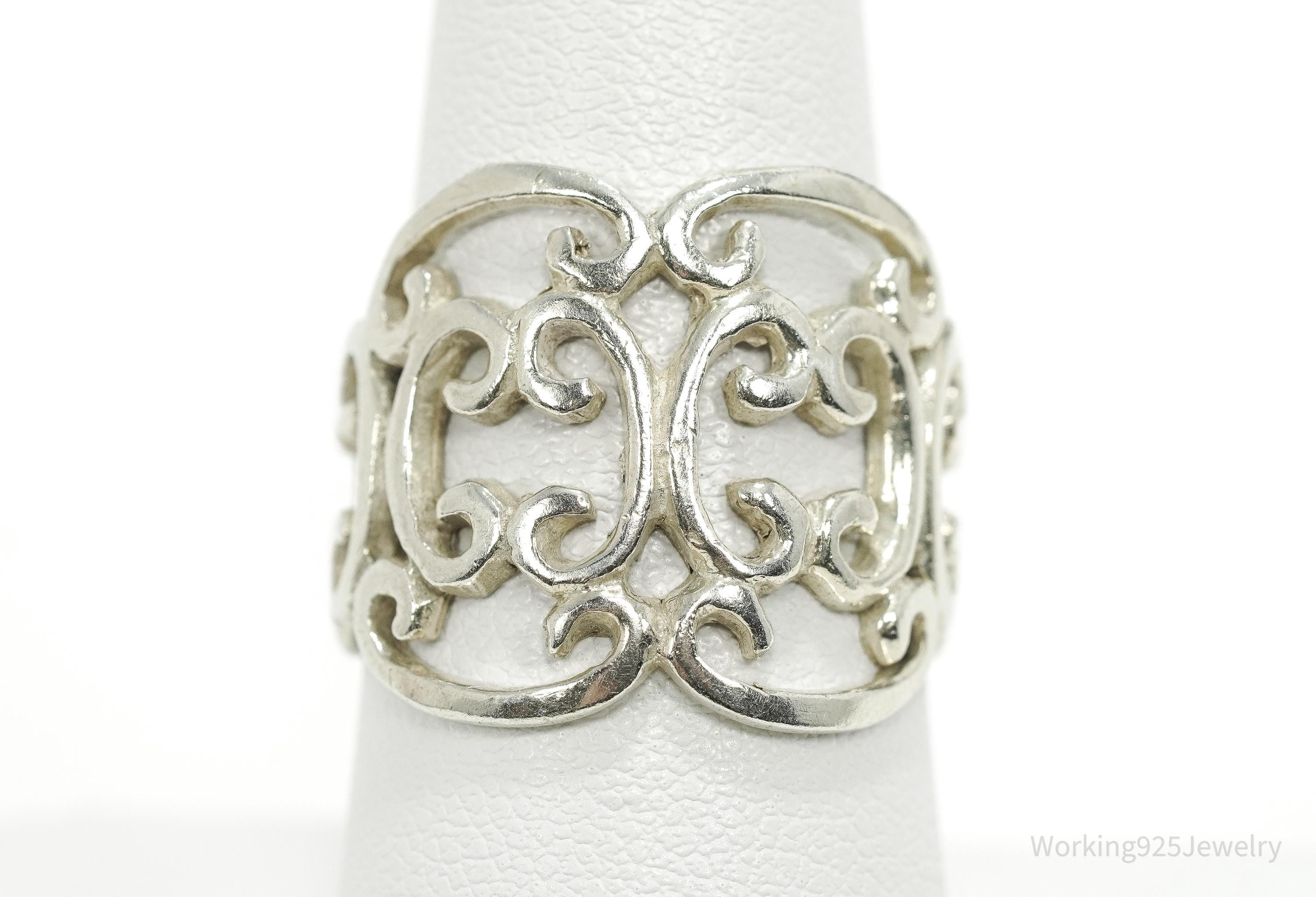 Vintage Ornate Sterling Silver Band Ring - Size 8.25