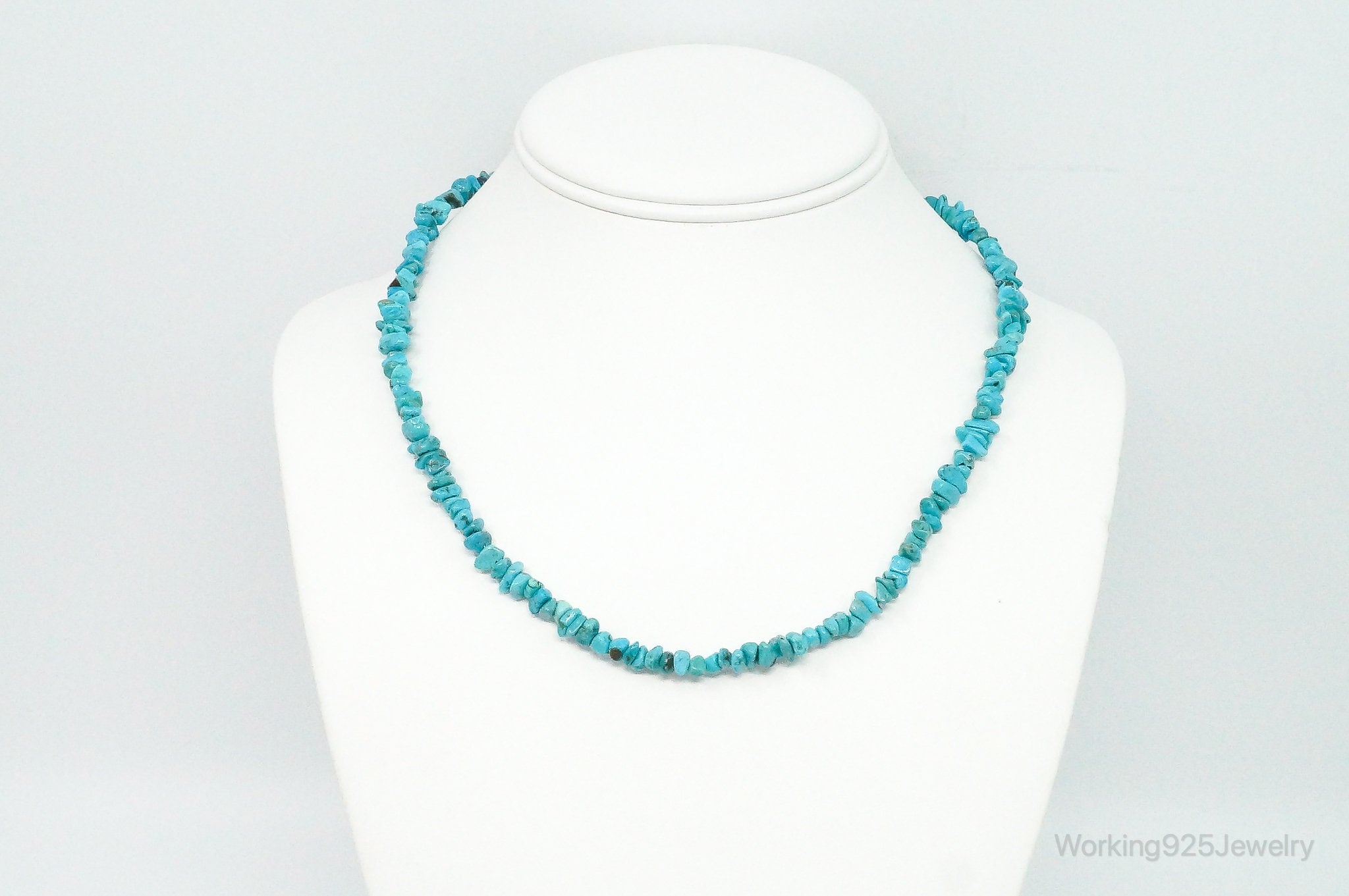 Vintage Native American Shop QT Turquoise Sterling Silver Bead Necklace