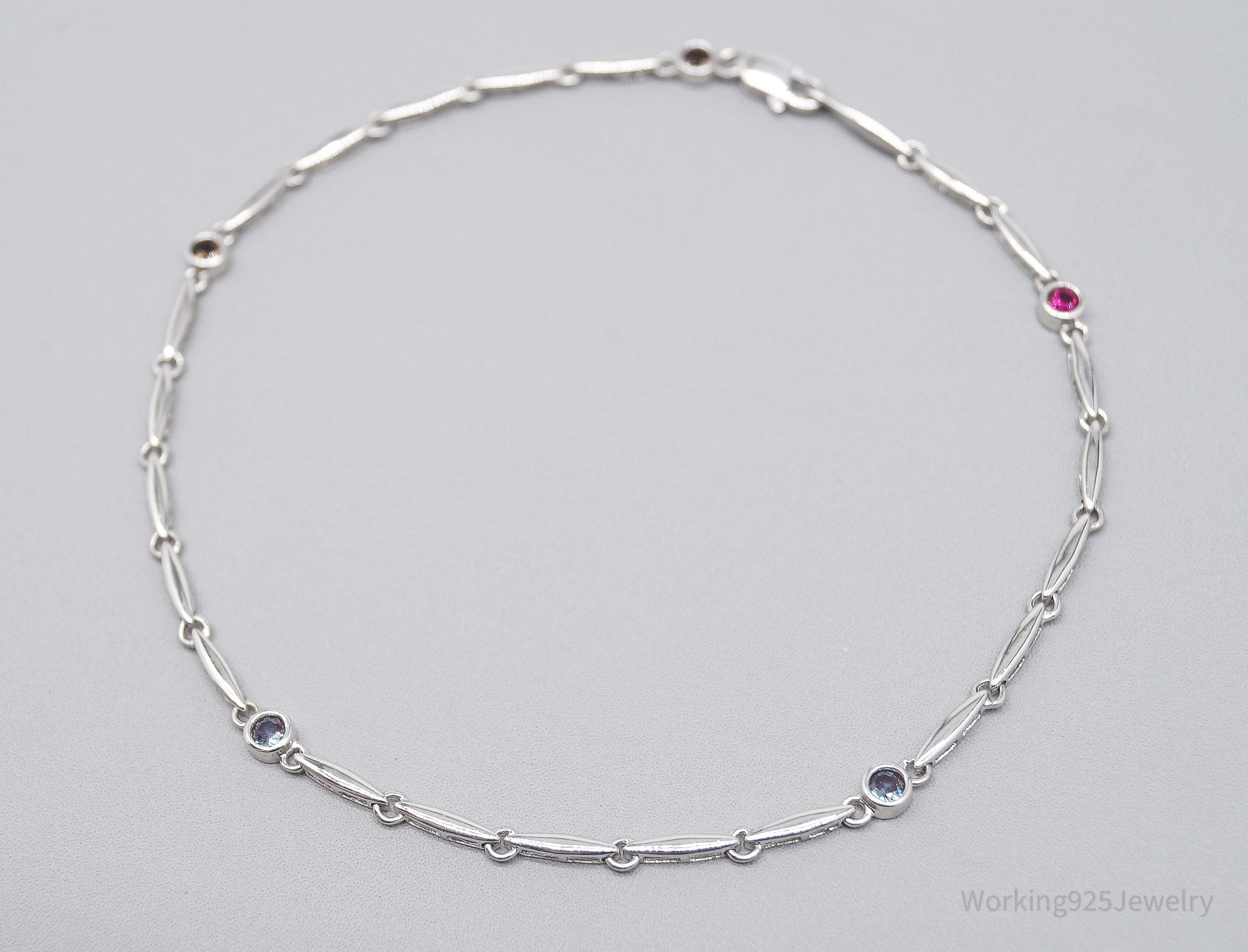 Vintage TJ Lab Ruby Tanzanite Sterling Silver Bracelet / Anklet - 10 1/8"