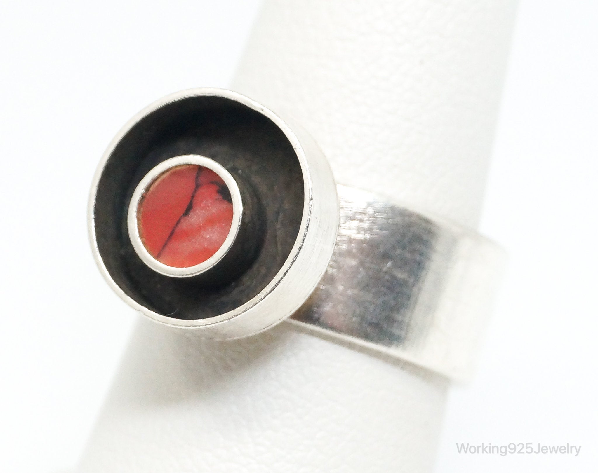 Vintage Modernist Red Jasper Sterling Silver Ring - Size 7