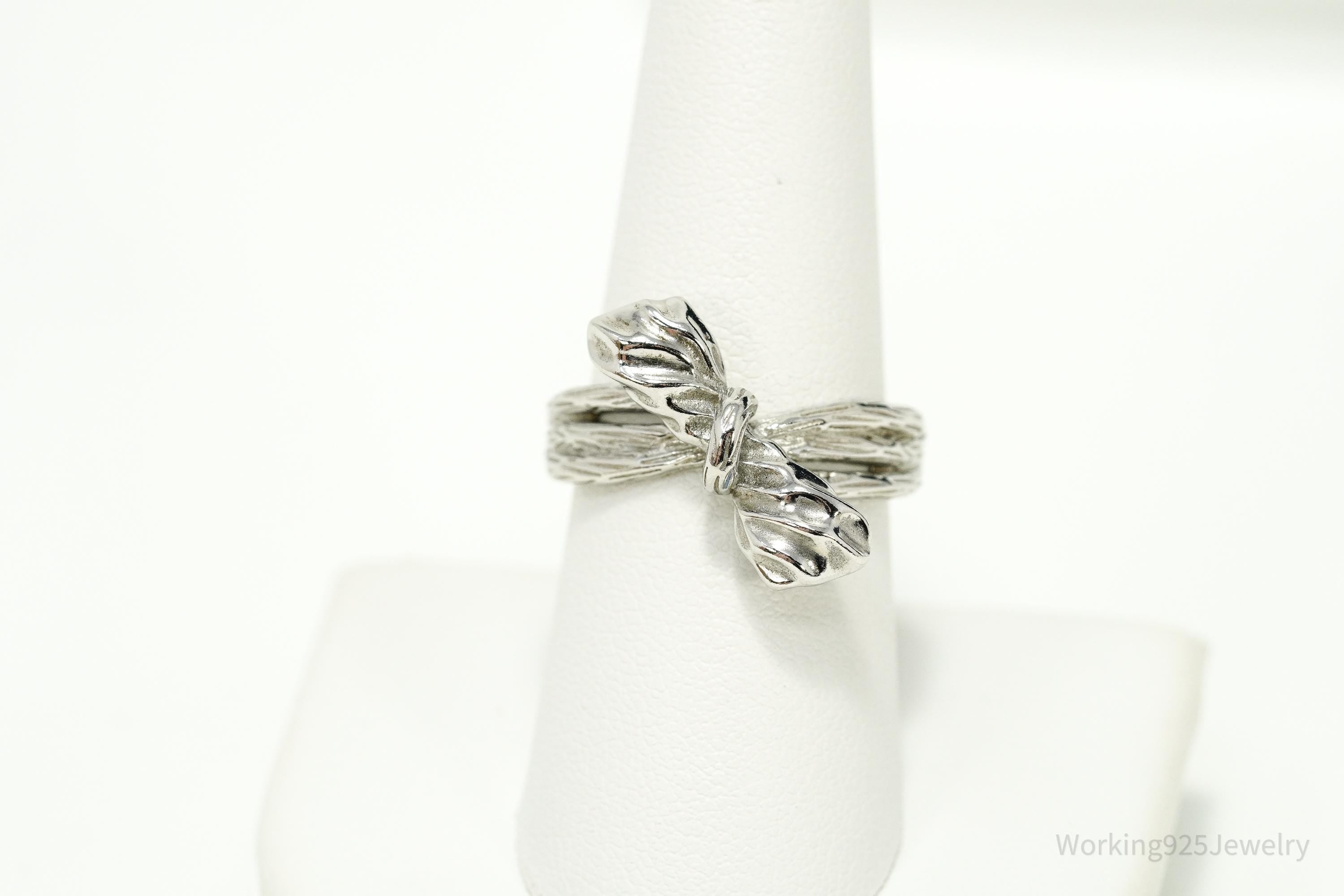 Vintage Bow Sterling Silver Ring - Size 8 Adjustable