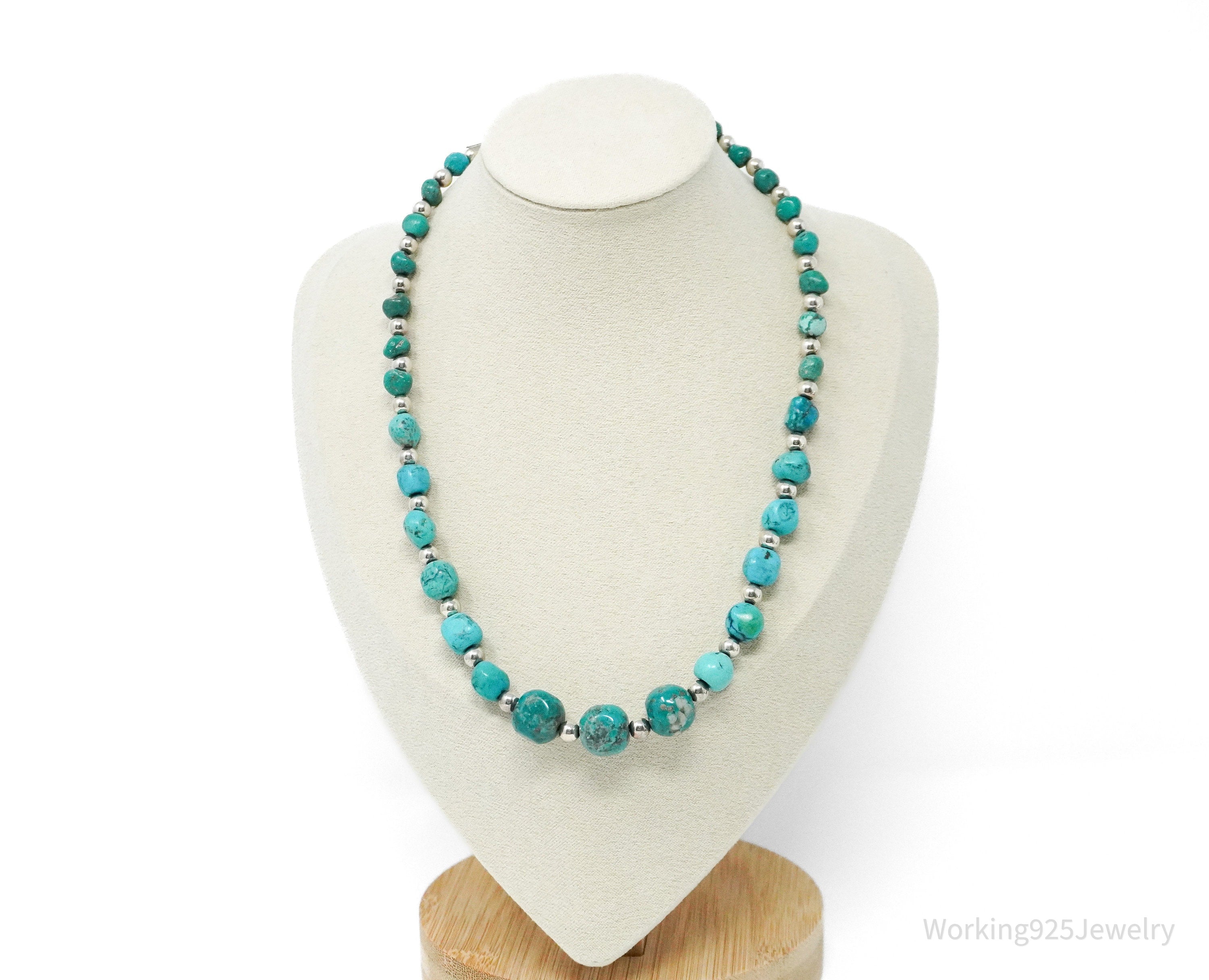 Vintage Designer Carolyn Pollack Relios Turquoise Bead Sterling Silver Necklace 20"