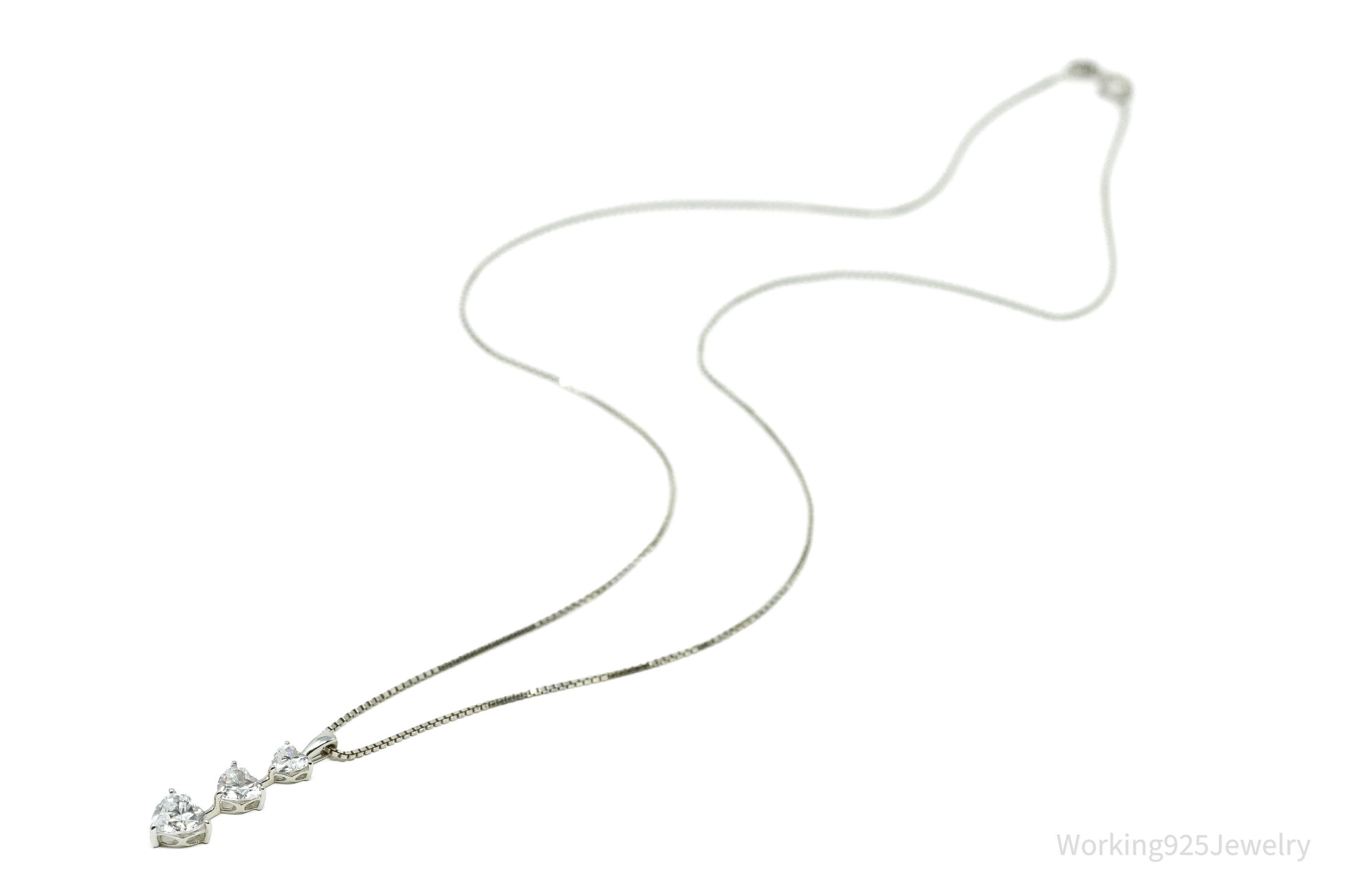 Vintage Cubic Zirconia Hearts Sterling Silver Necklace 20"