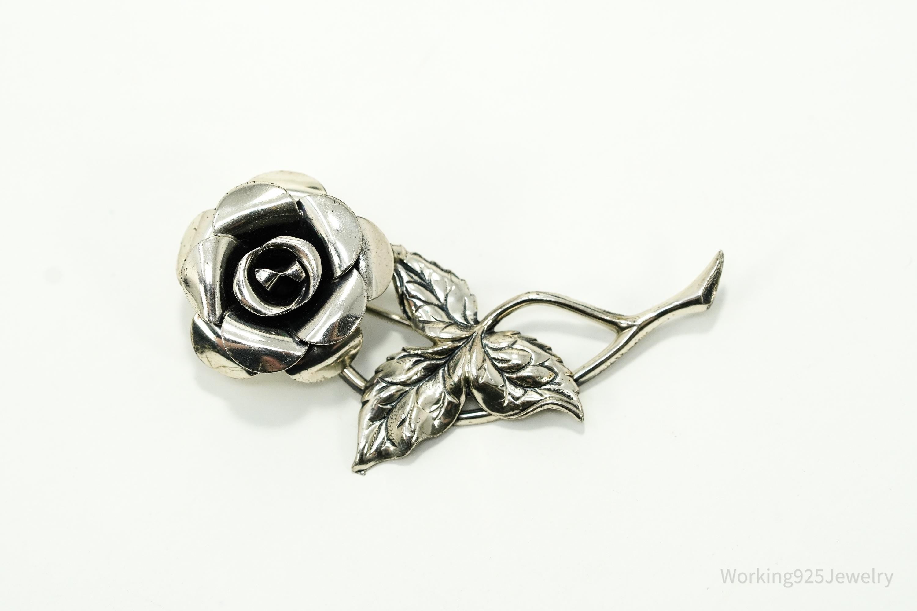 Vintage Designer Beau Sterling Silver Rose Brooch Pin