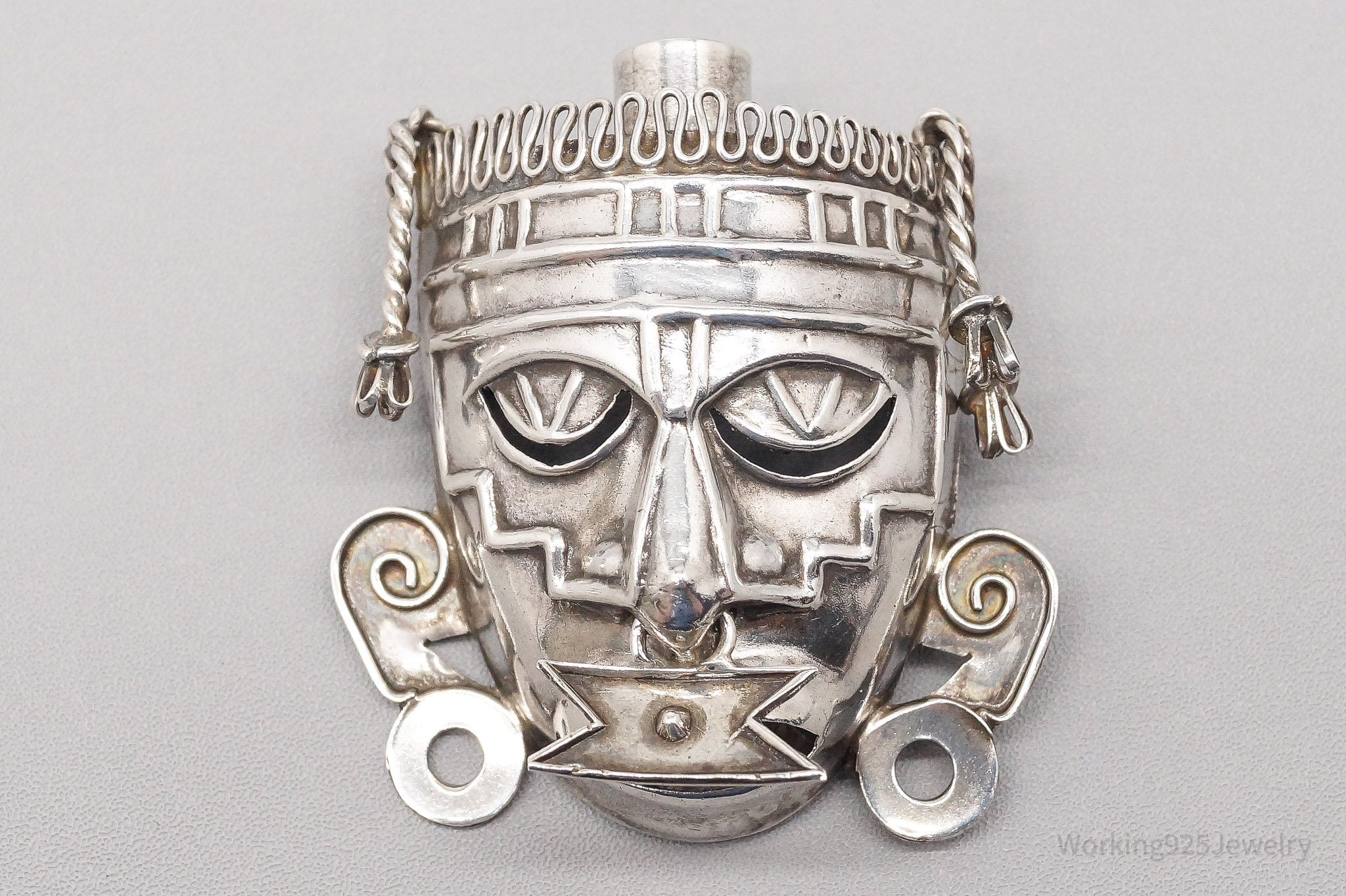 RARE! Old hot sterling silver coral lapis aztec warrior pin 010521@