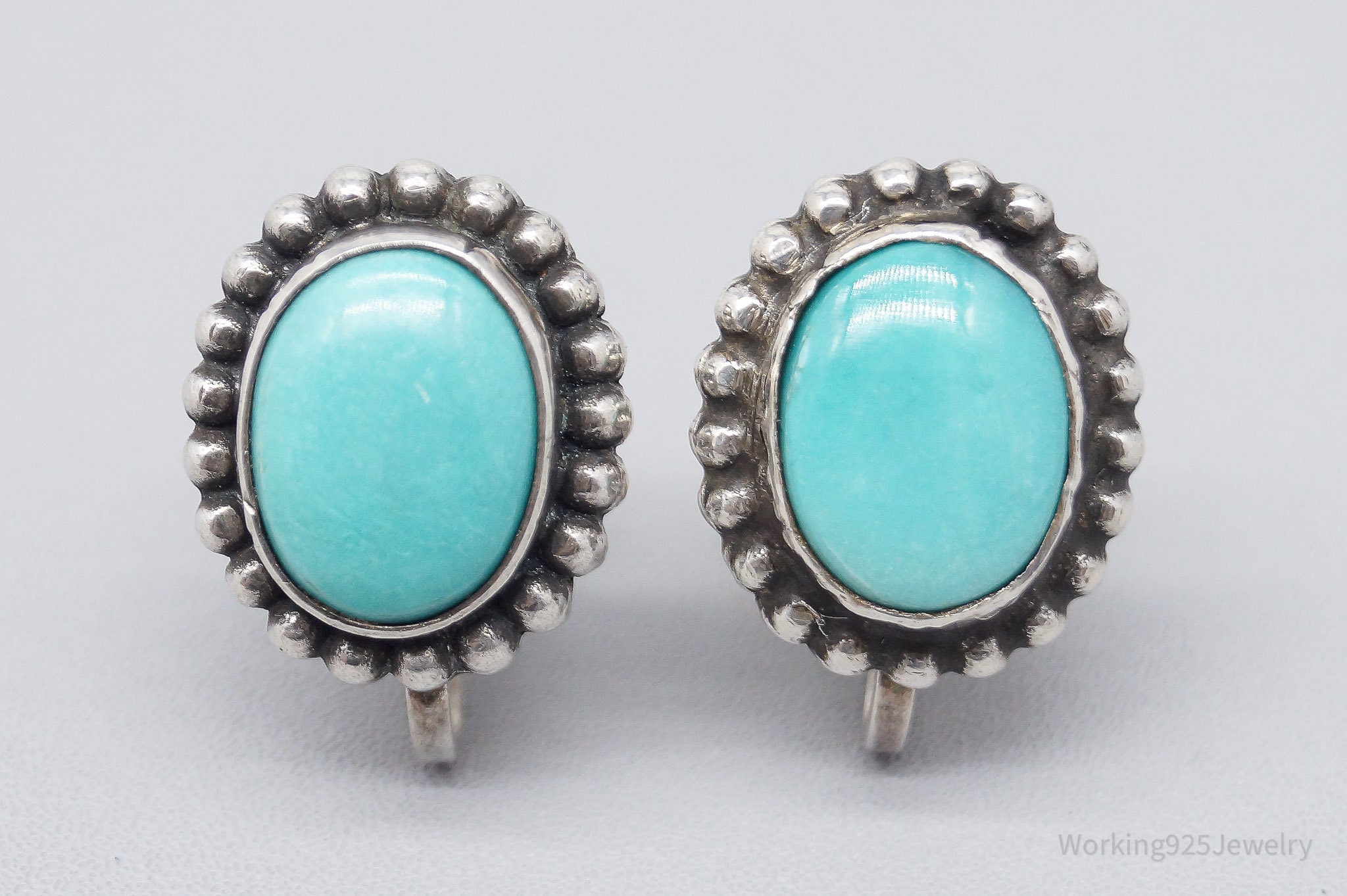 Vintage Native Blue Turquoise Sterling Silver Screw Back Earrings