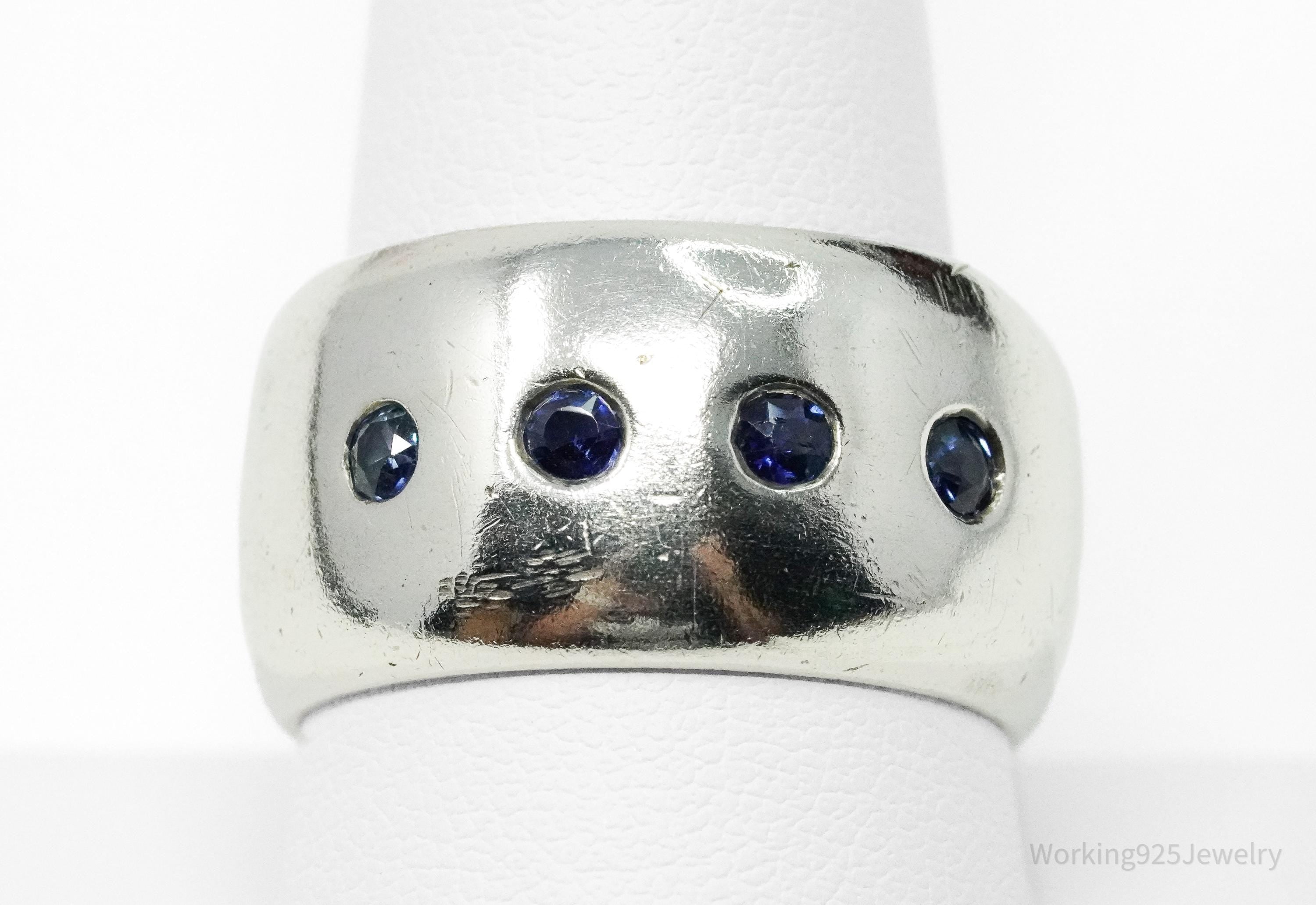Vintage Blue Sapphire Mexico Sterling Silver Band Ring - Size 10