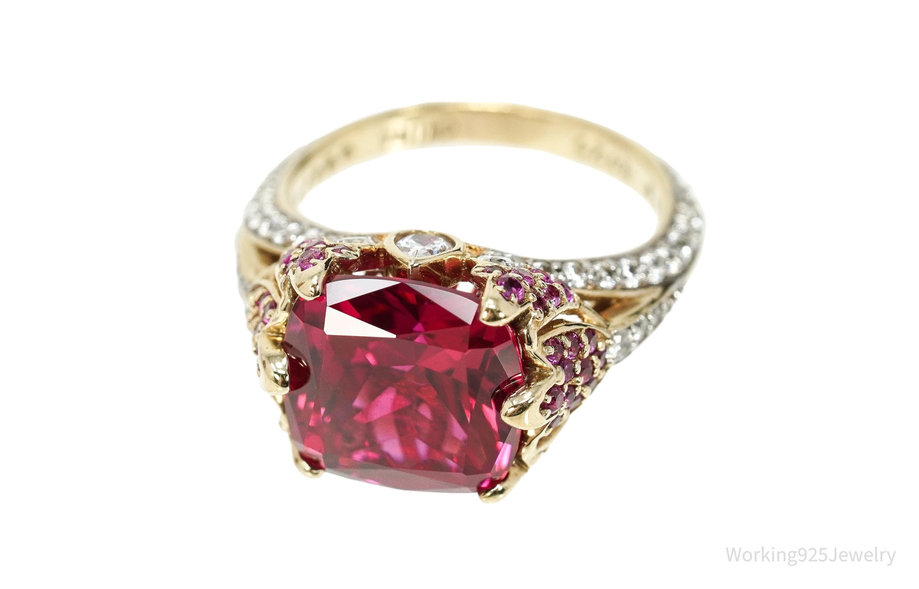 Lab Ruby Pink Tourmaline Sterling Silver Gold Vermeil Cocktail Statement Ring 8