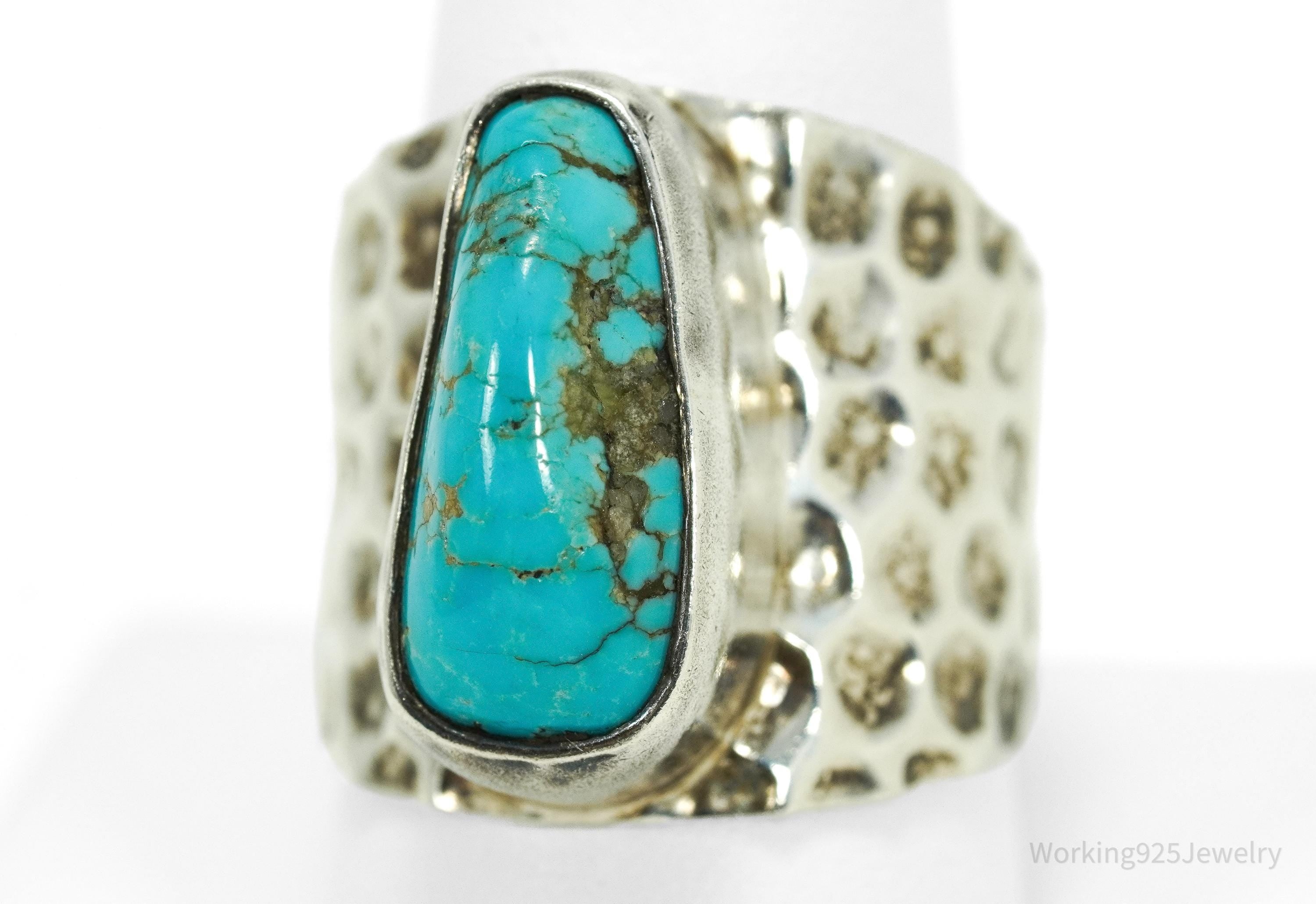 Vintage Designer Madeline Andree Turquoise Sterling Silver Ring - Size 10