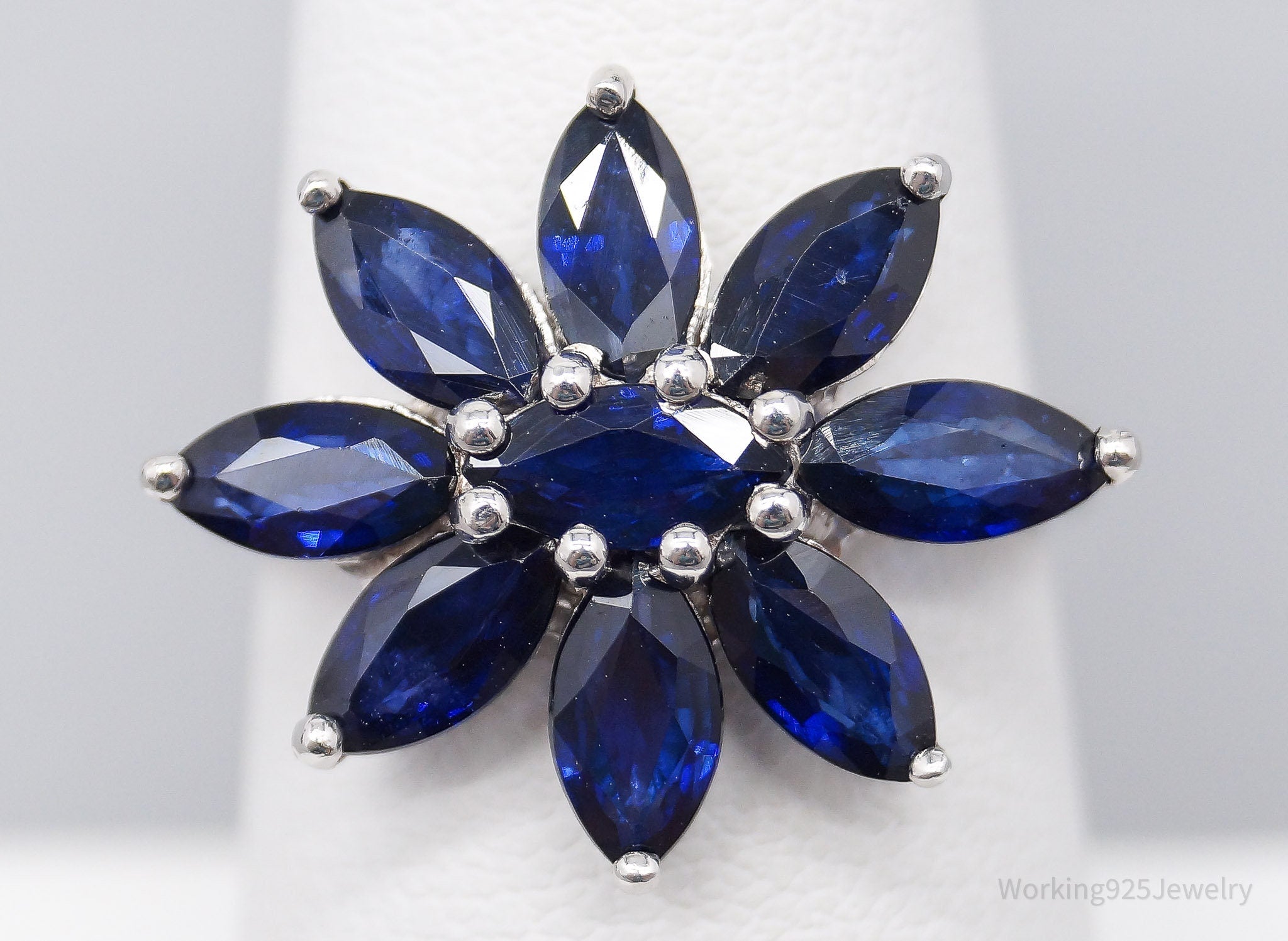 JTV TGGC Blue Sapphire Flower Sterling Silver Ring - Size 7.25