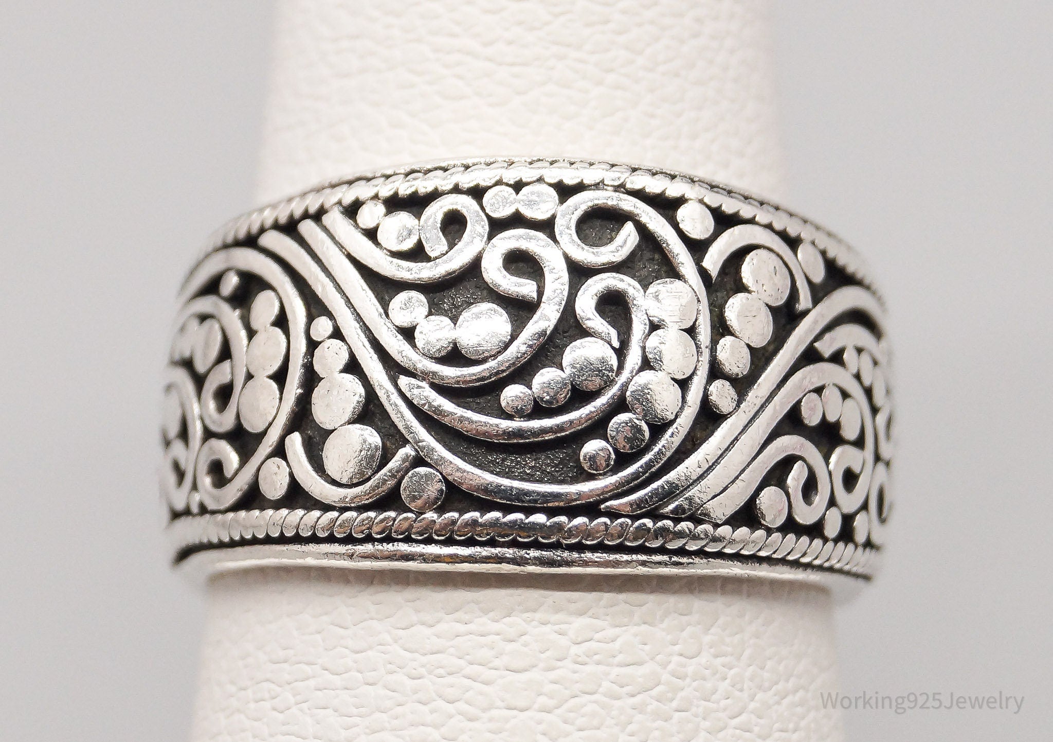 Vintage Ornate Sterling Silver Band Ring - Size 6