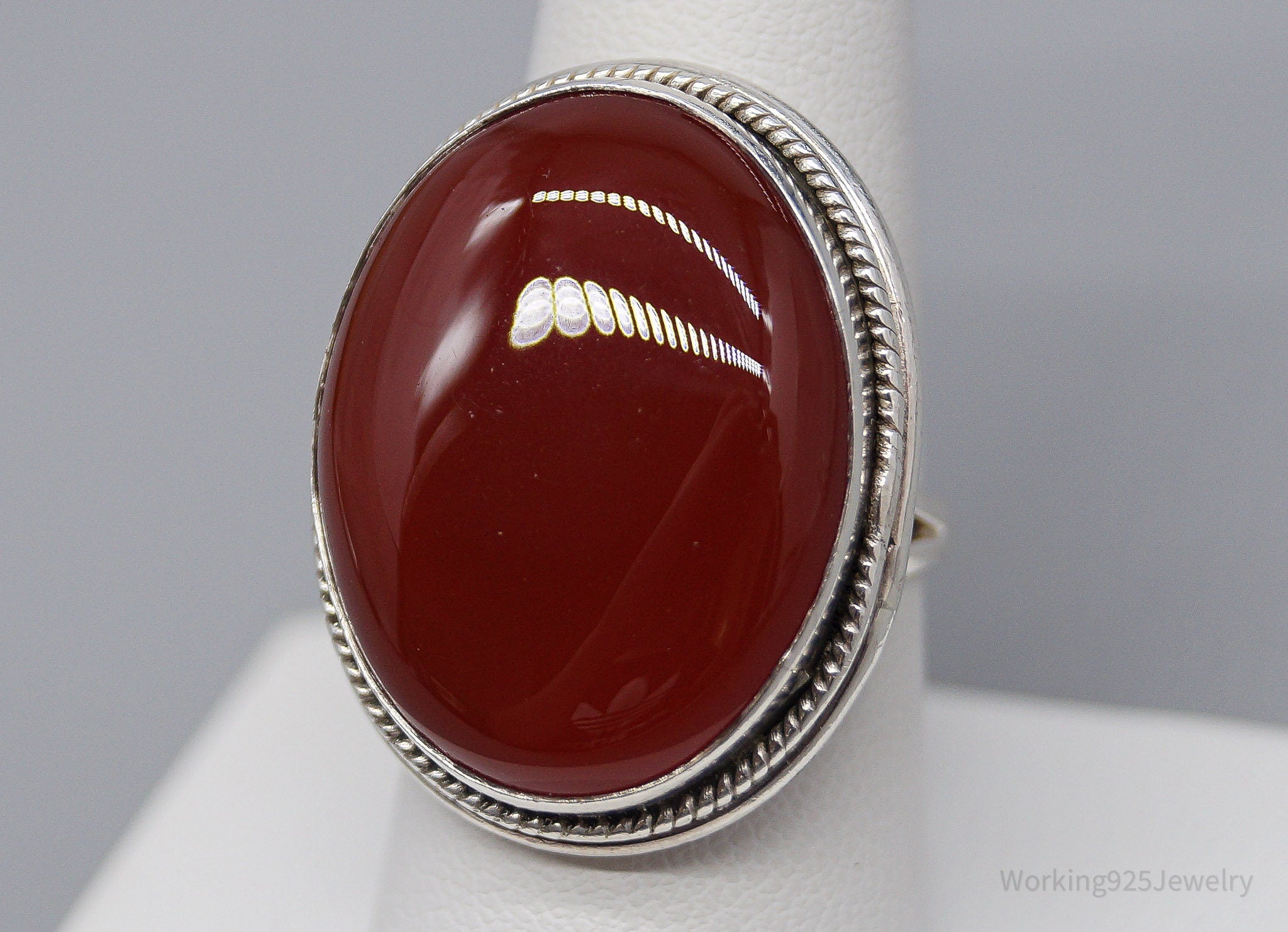 Vintage Large Carnelian Sterling Silver Ring - Size 8
