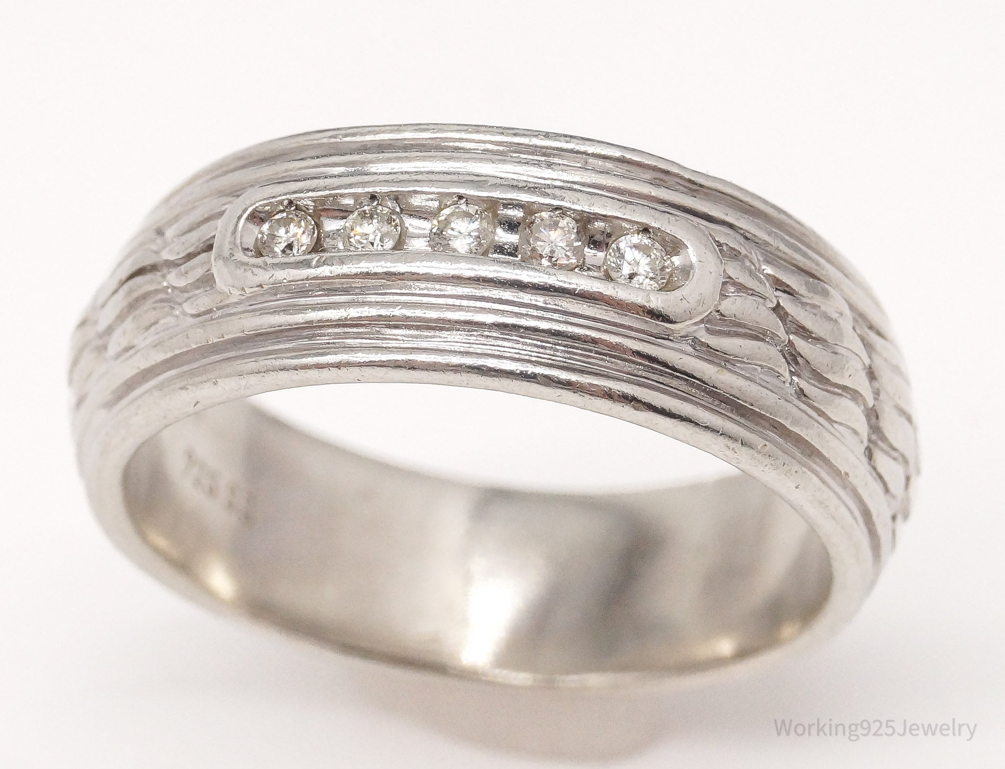Vintage White Diamond Sterling Silver Ring - Size 9.5