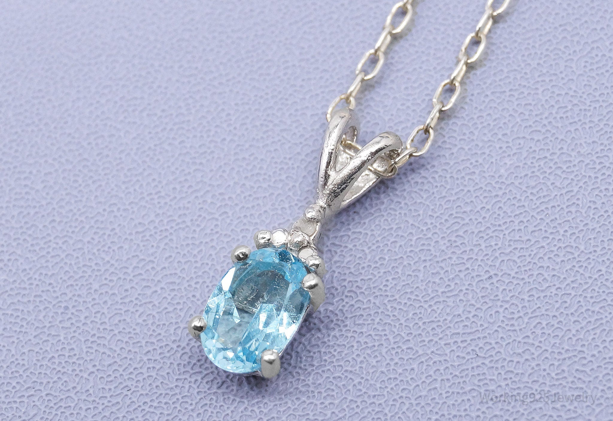 Vintage Blue Topaz & Diamond Sterling Silver Chain Necklace 18"