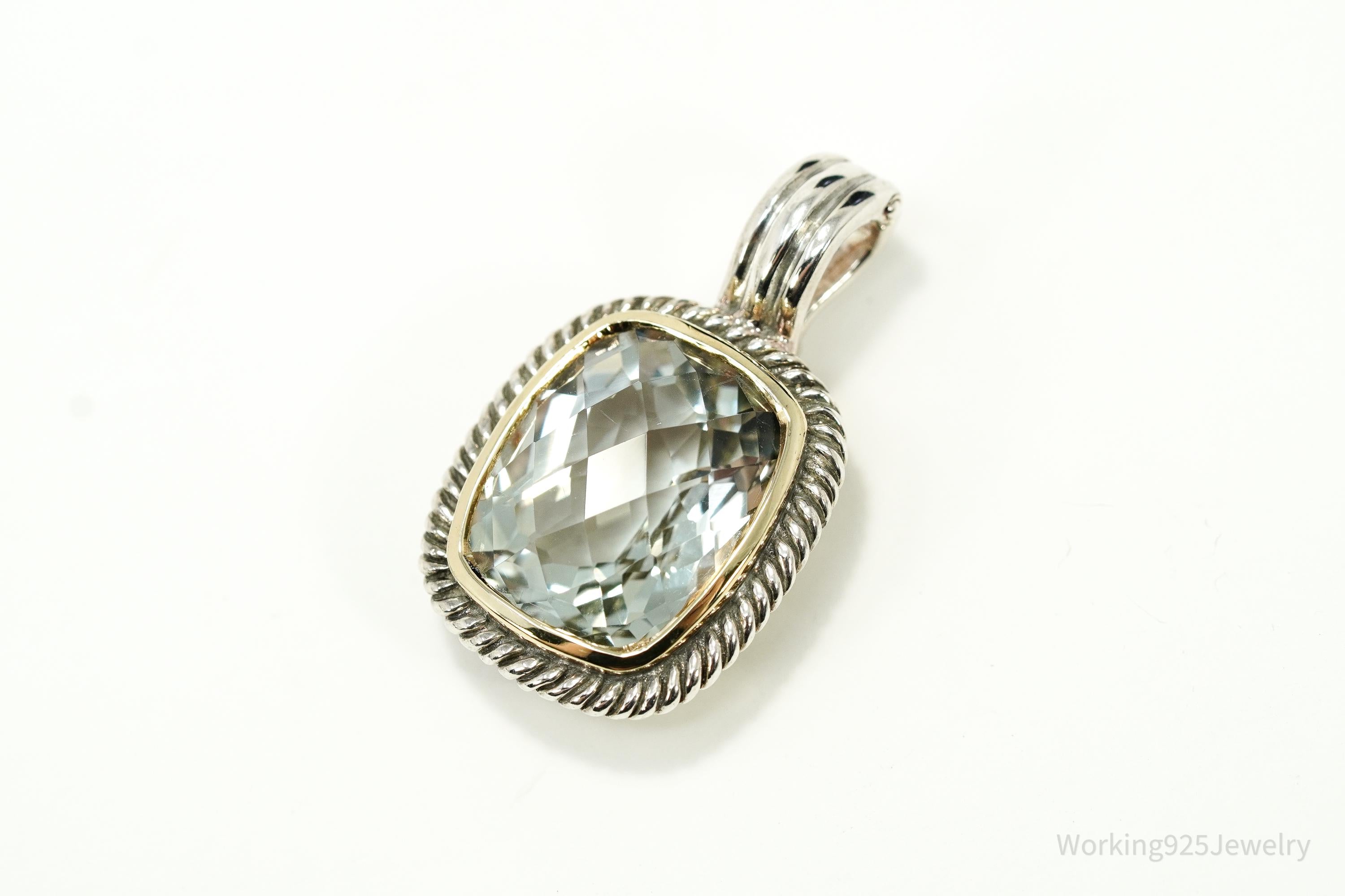 Vintage Prasiolite Gold Vermeil Sterling Silver Necklace Pendant