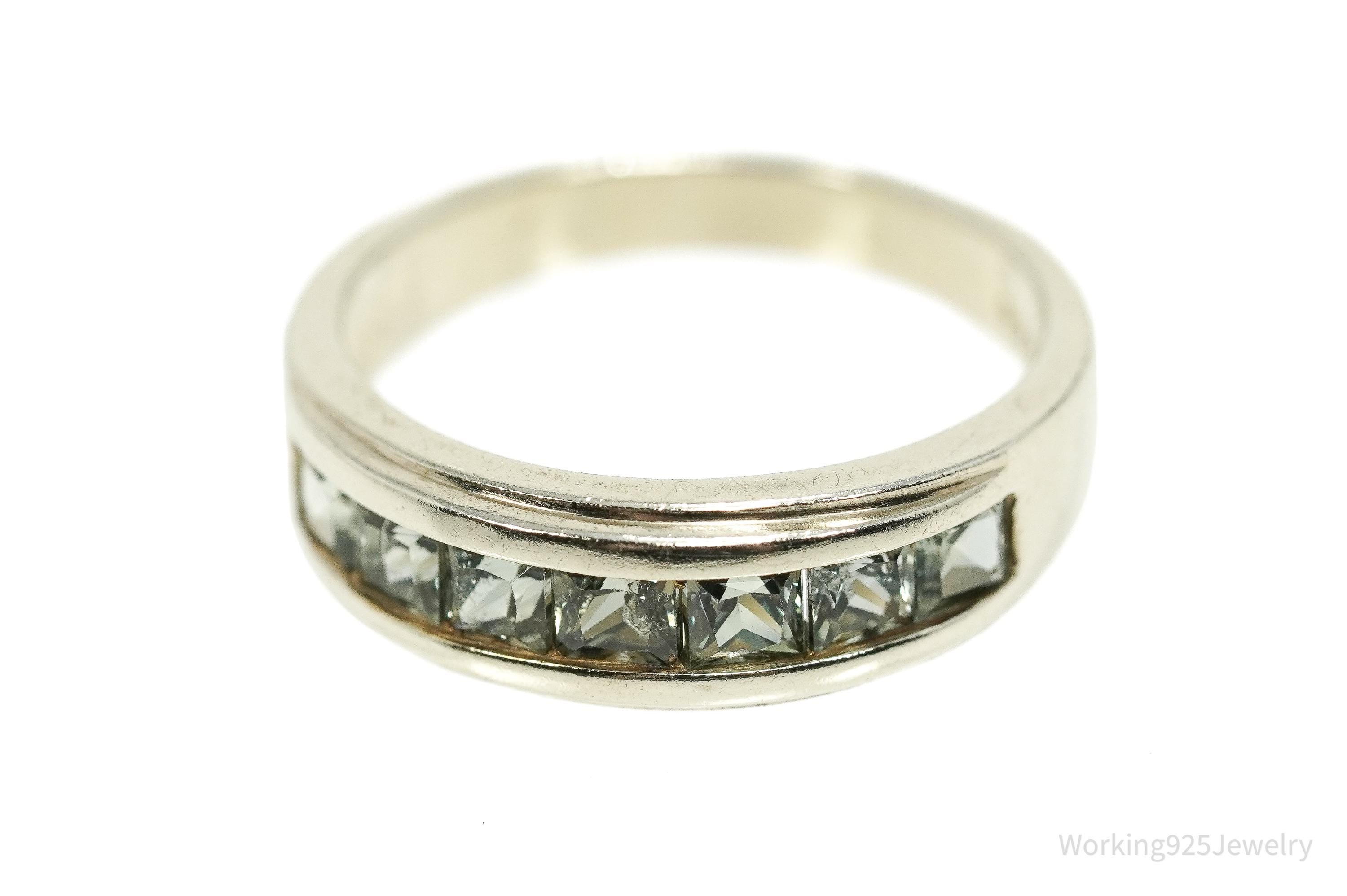 Vintage Green Sapphire Gold Vermeil Sterling Silver Ring - Size 7