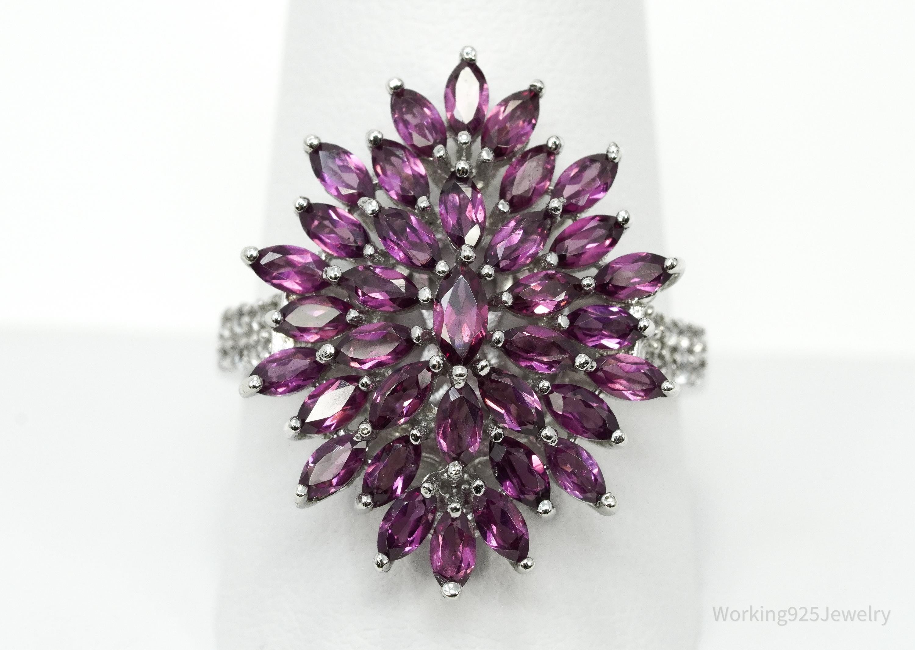 Rhodolite Garnet & White Zircon Sterling Silver Ring - Size 10.25