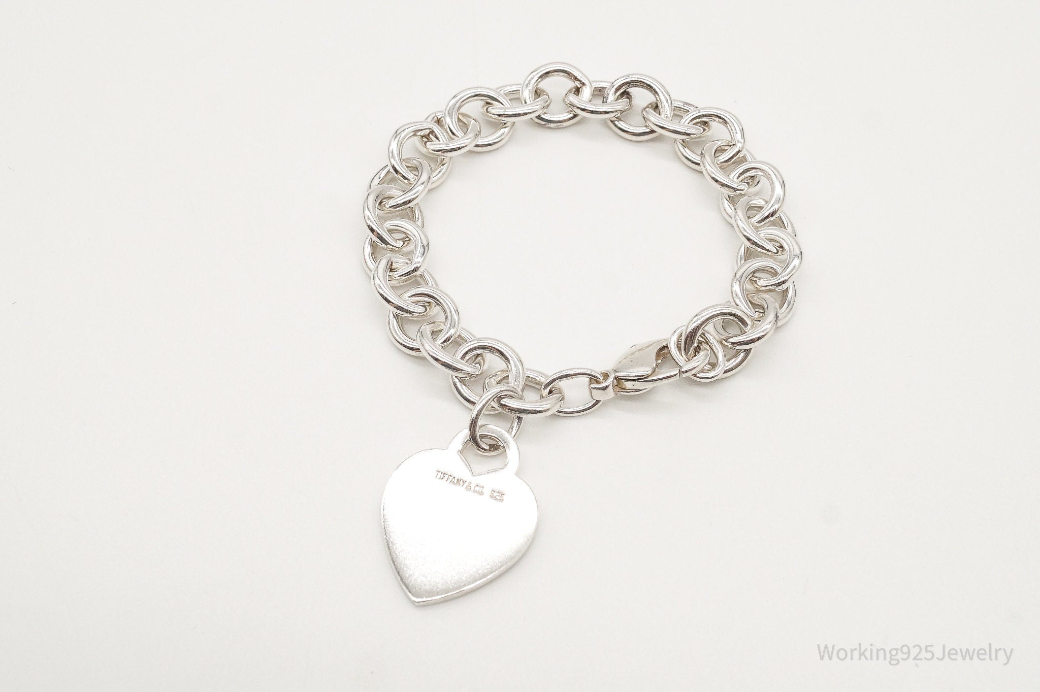 Vintage Designer Tiffany & Co Heart Tag Link Sterling Silver Bracelet