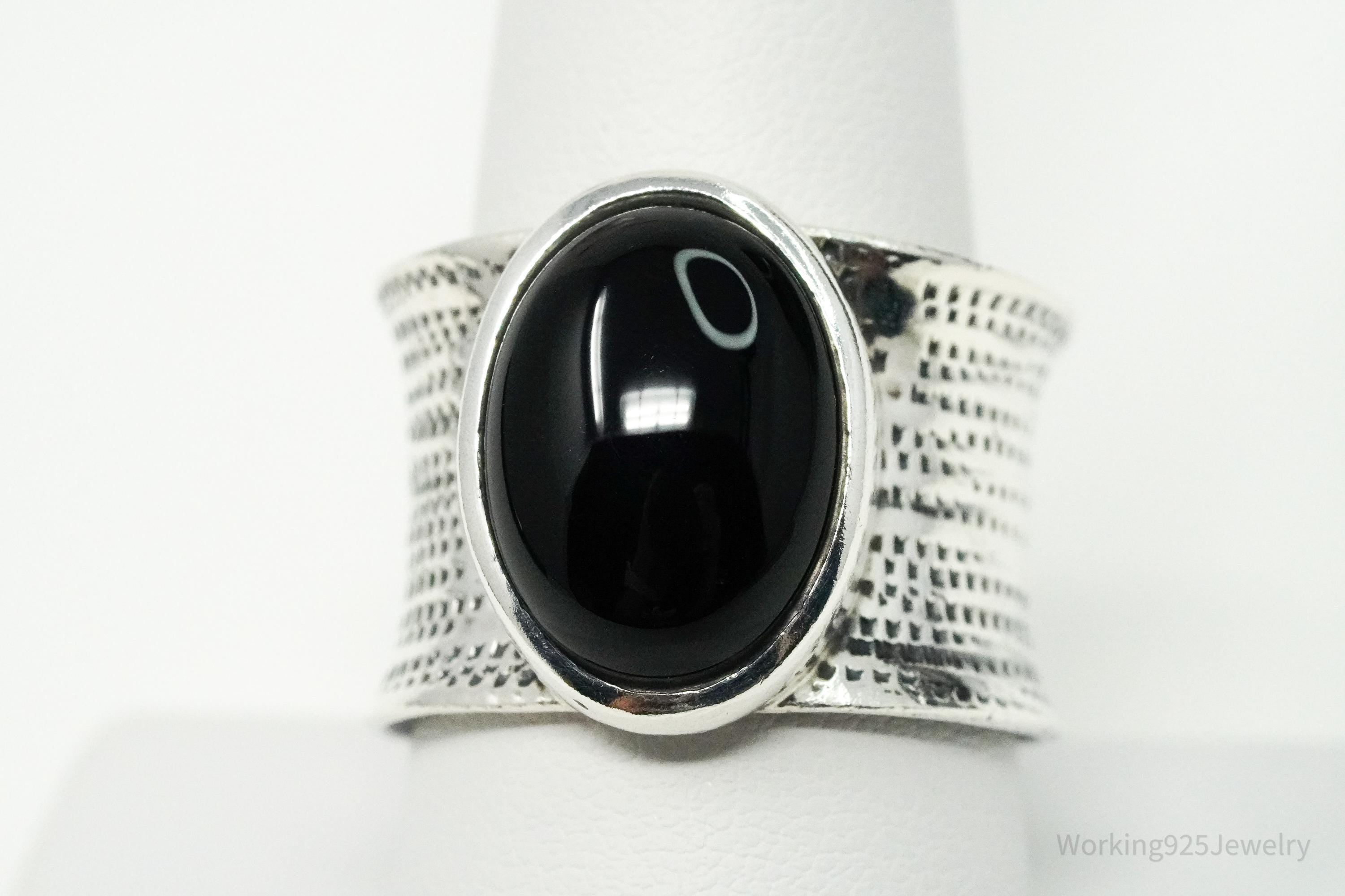 Vintage Black Onyx Sterling Silver Ring - Size 9.25