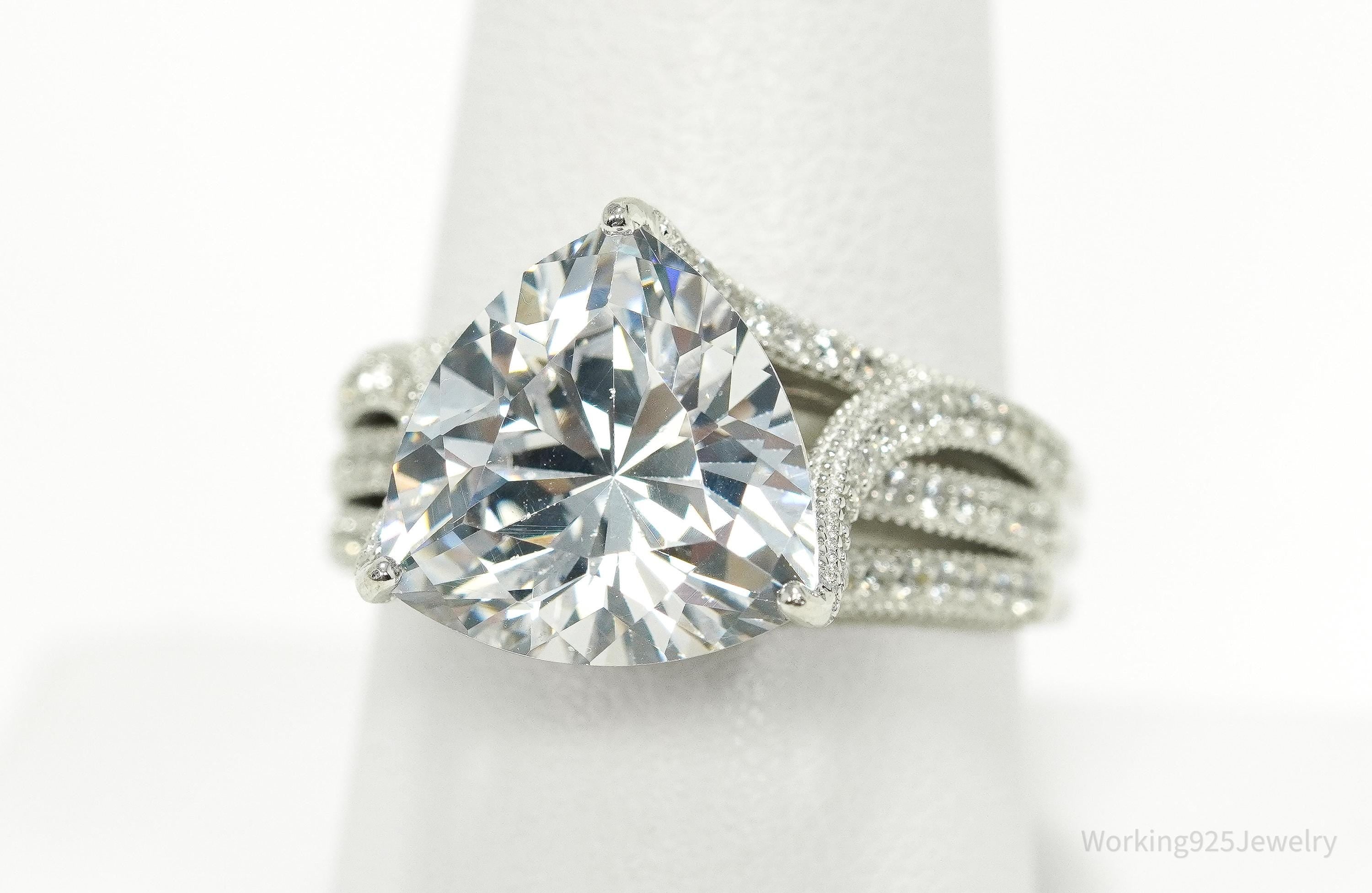 Vintage Large Cubic Zirconia Sterling Silver Ring Size 9