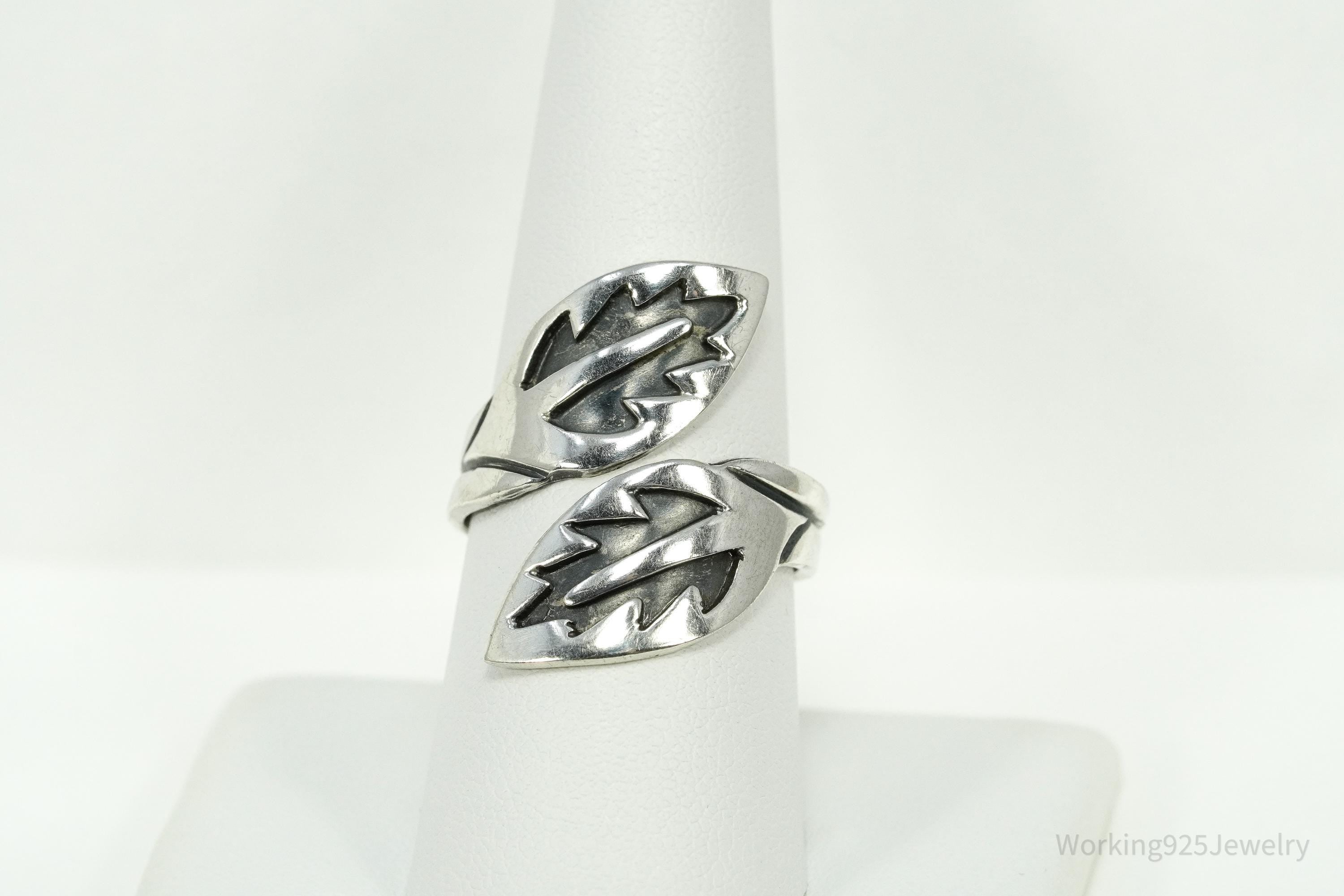 RARE Vintage Mexico Modernist Los Ballesteros Sterling Silver Wrap Ring - Size 9.25