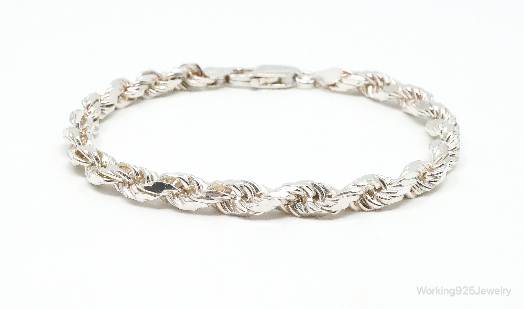 Vintage Italian Rope Chain Sterling Bracelet | Working 925 Jewelry