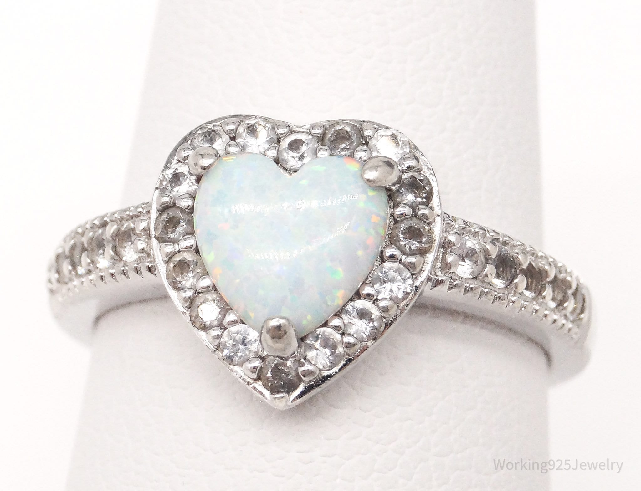 Vintage PAJ Opal & Cubic Zirconia Sterling Silver Ring - Size 7