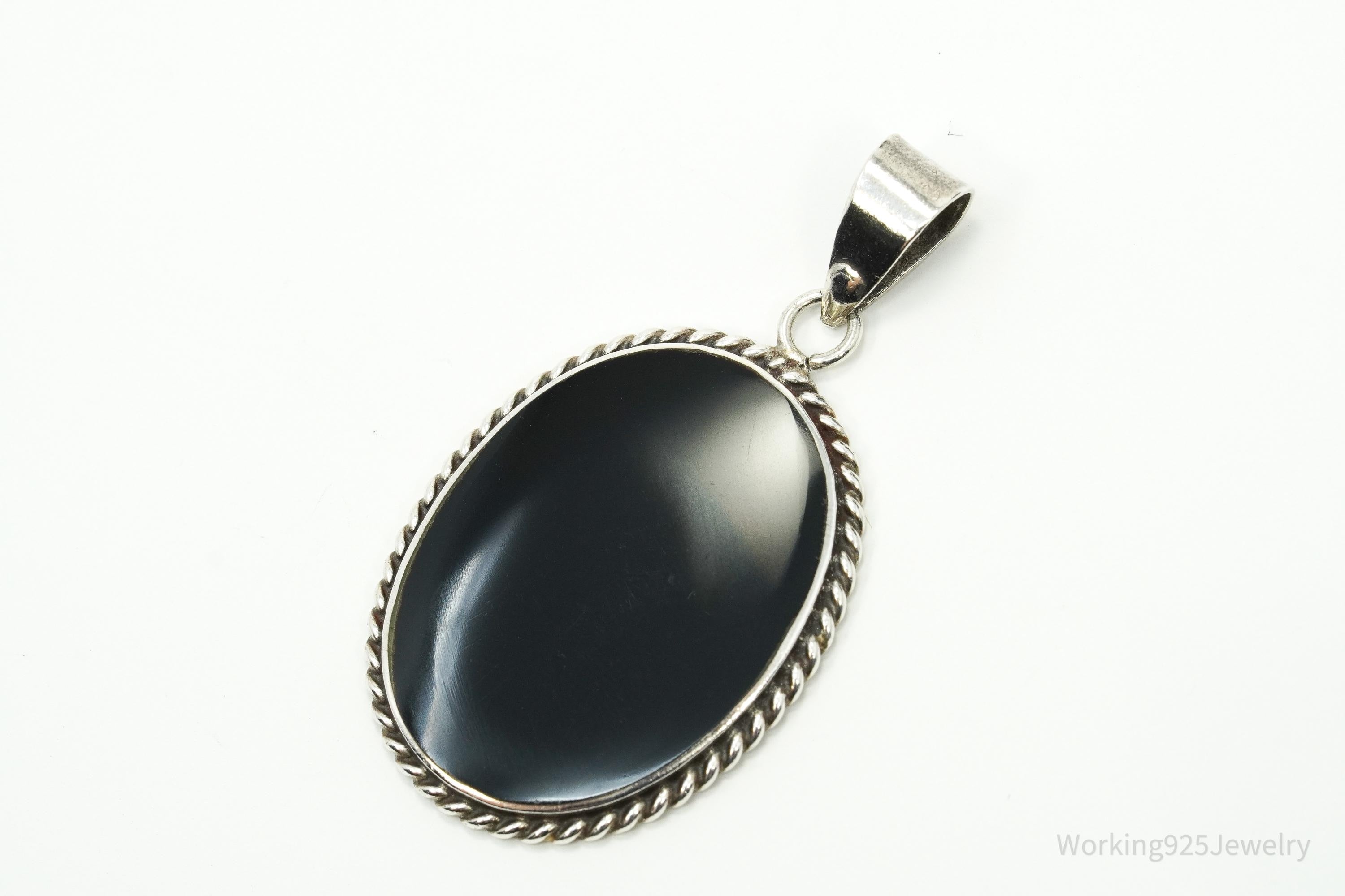 Vintage Black Onyx Sterling Silver Necklace Pendant