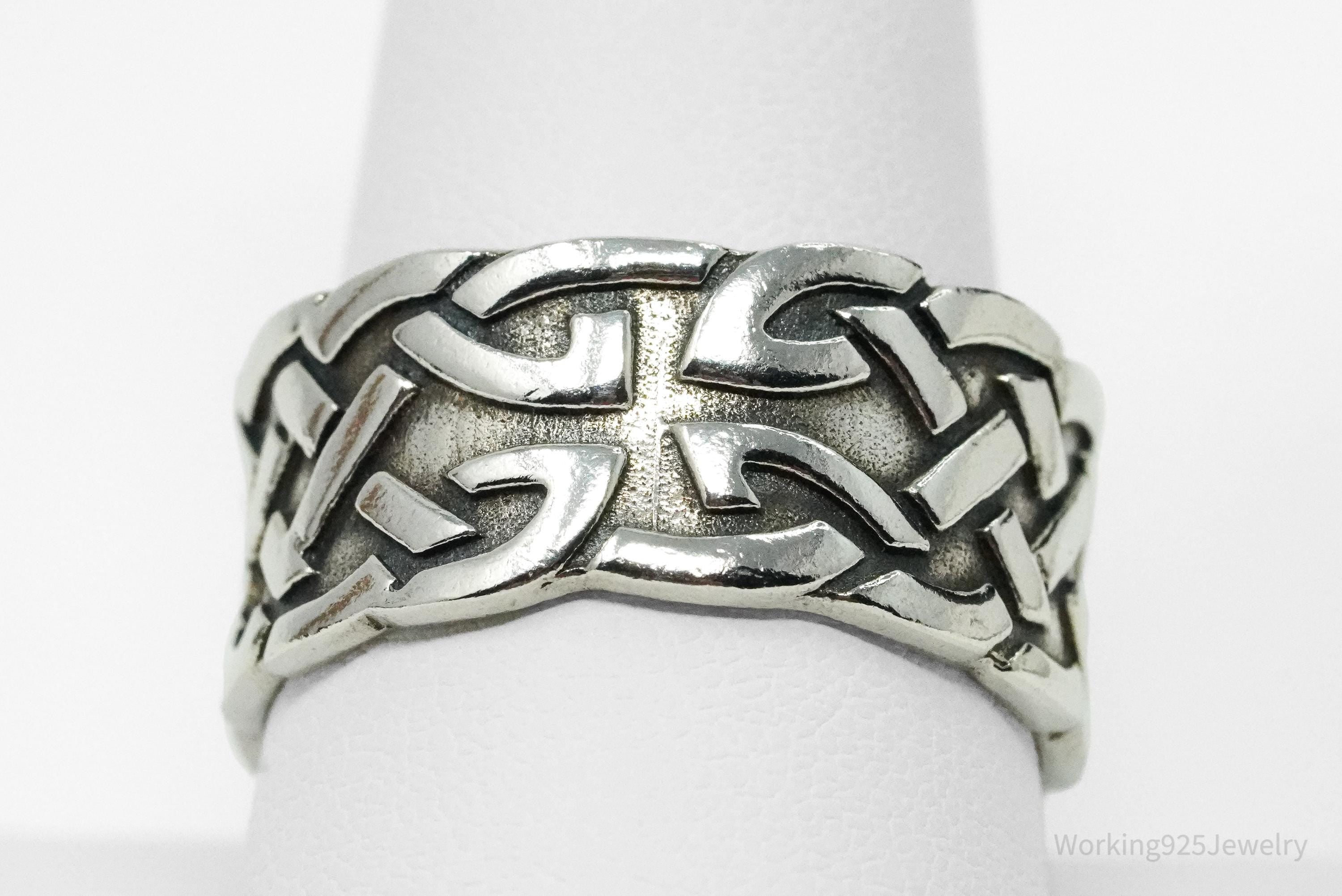 Vintage Celtic Knots Sterling Silver Band Ring - Size 11.5