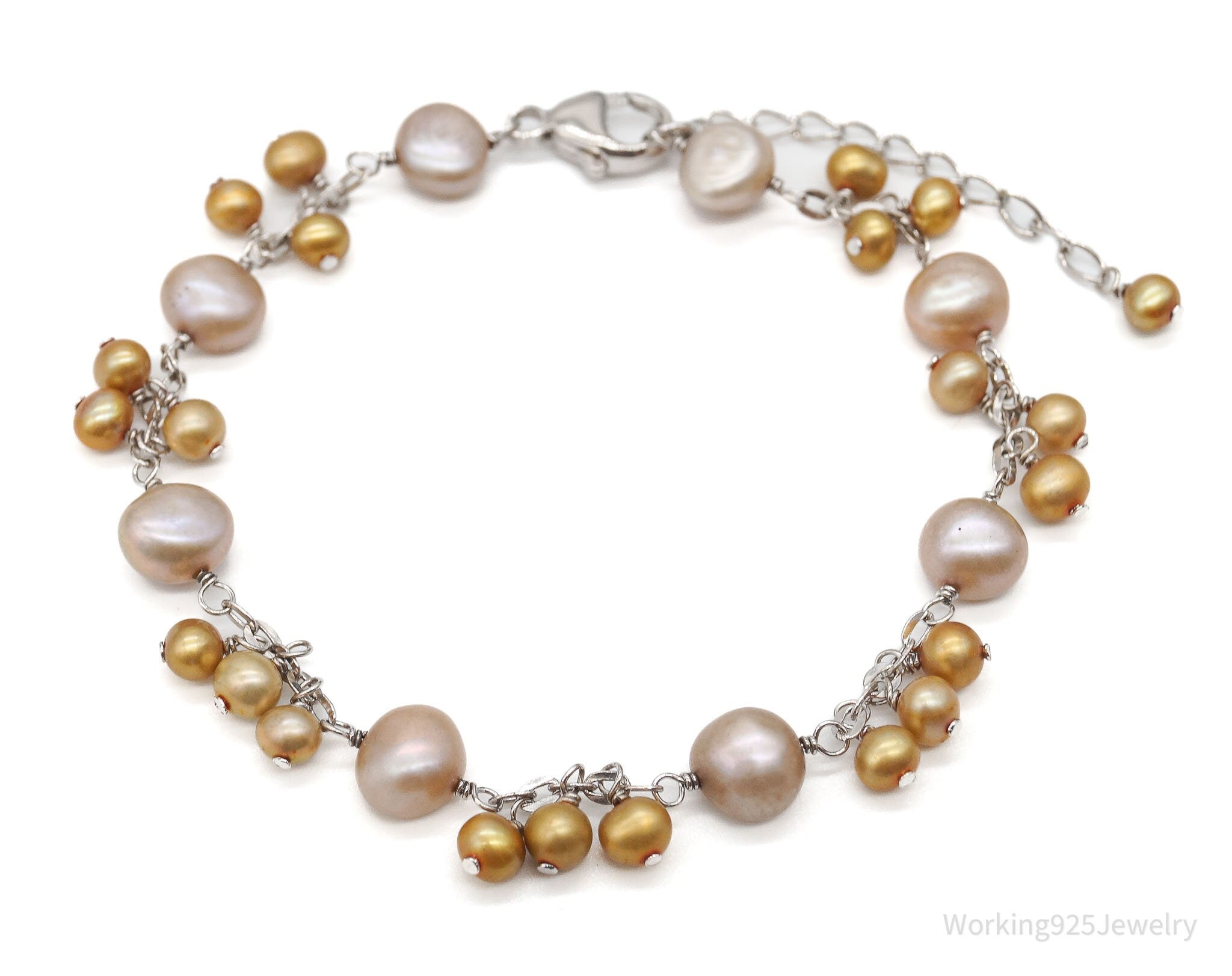 Vintage Pearl Charms Sterling Silver Chain Bracelet / Anklet