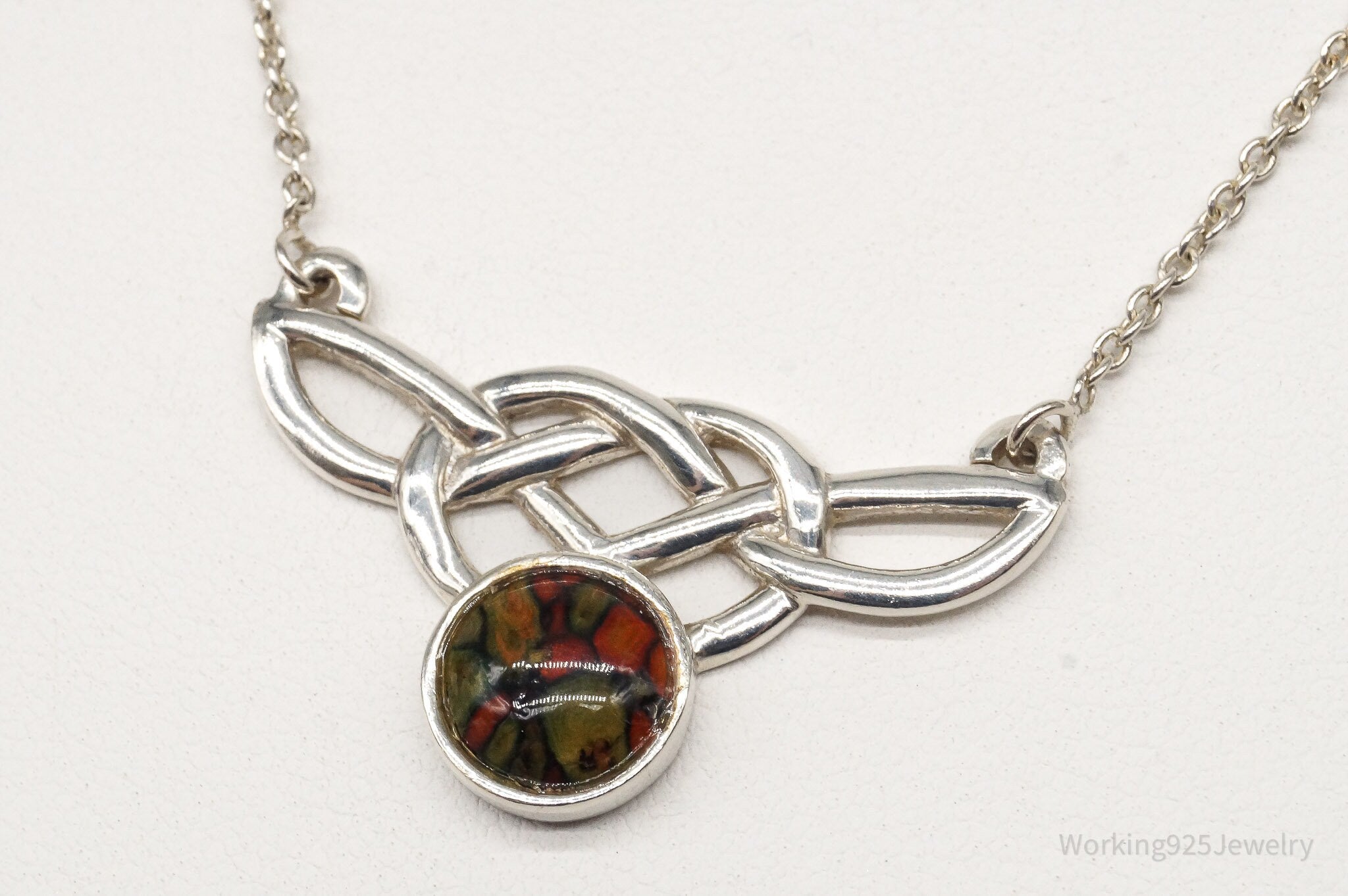 Vintage Scottish Agate Celtic Knot Sterling Silver Necklace