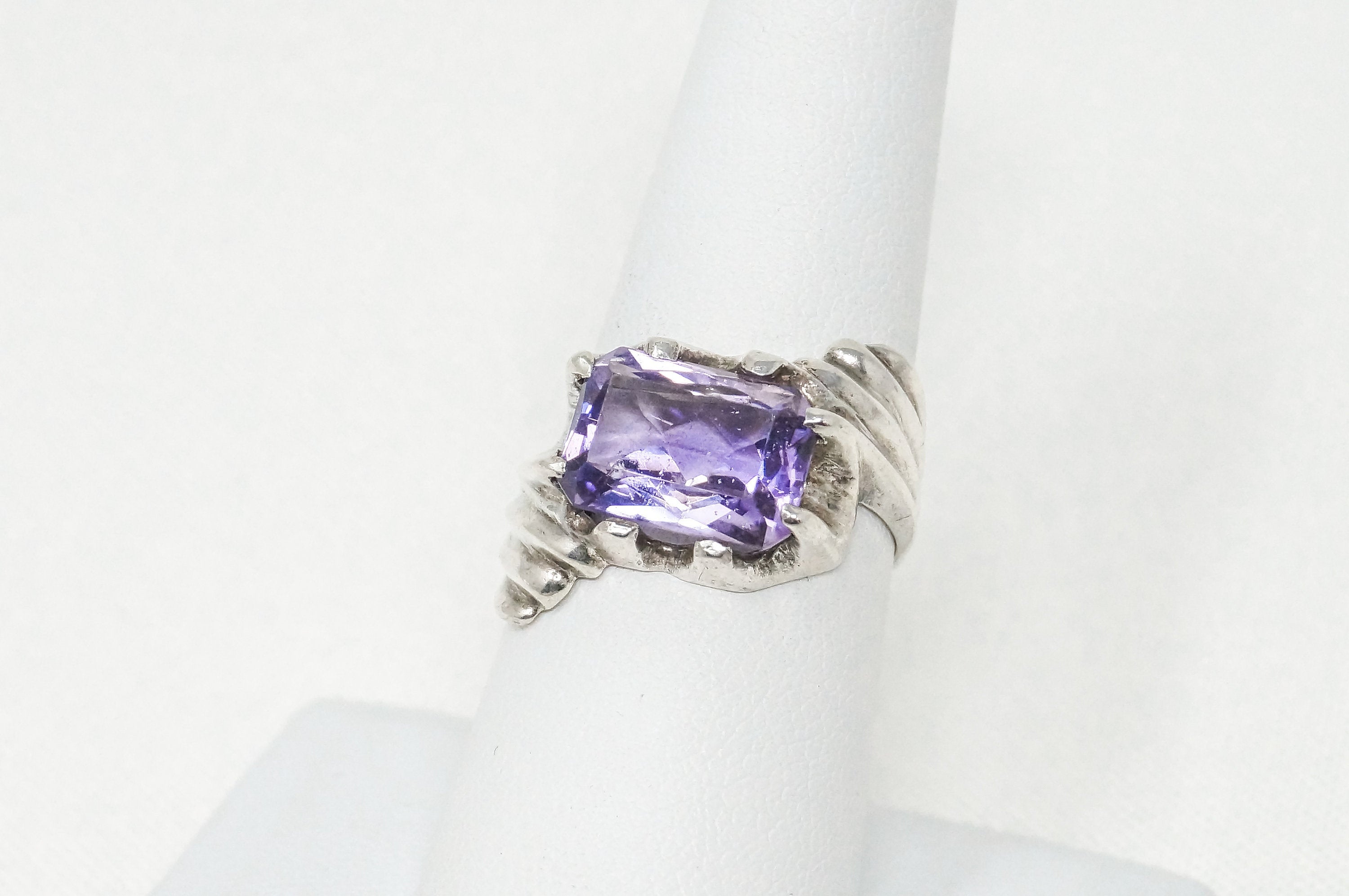 Vintage Purple Amethyst Art Deco Style Sterling Silver Ring - Sz 8 - 785109882