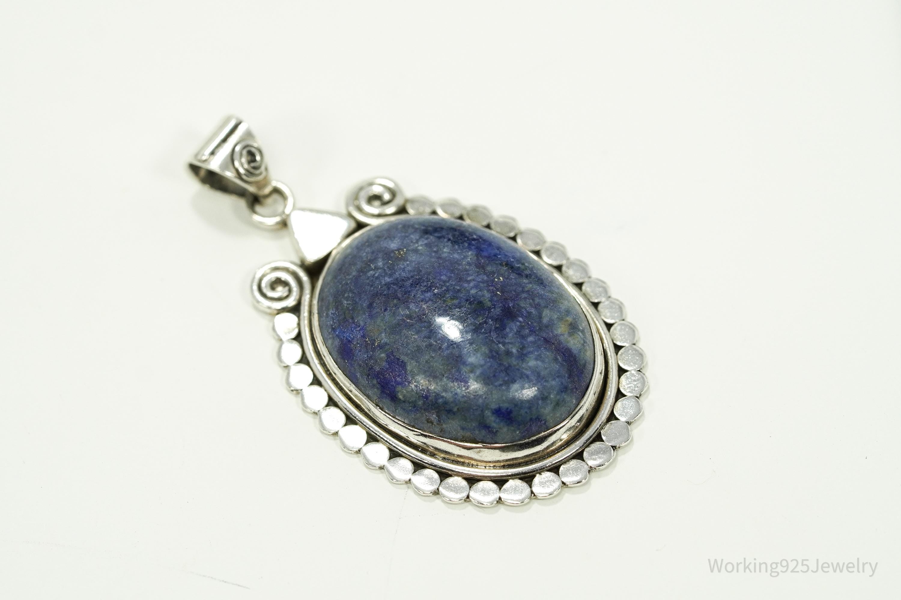 Large Vintage Lapis Lazuli Sterling Silver Pendant