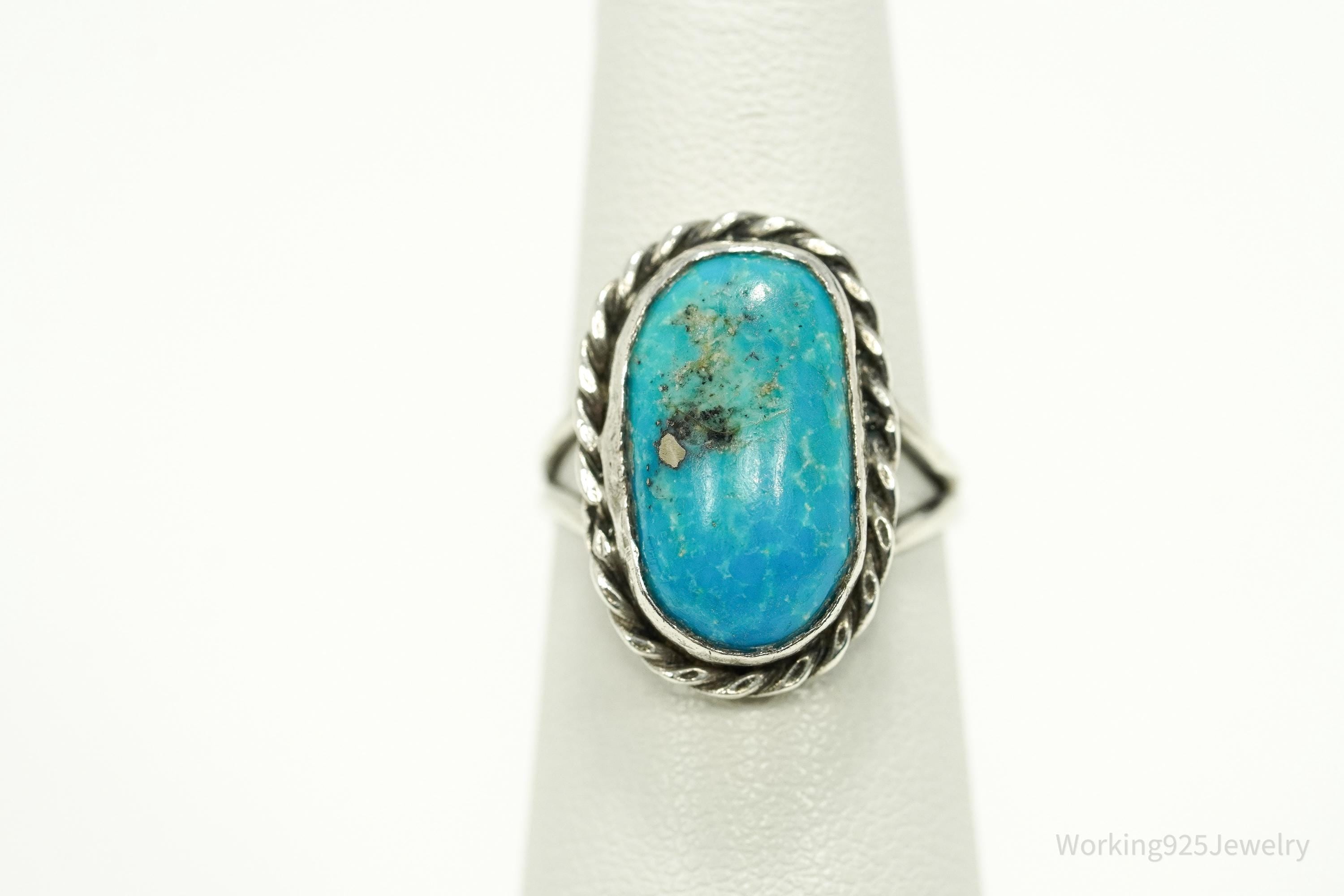 Vintage Handmade Native American Turquoise Unsigned Silver Ring - Size 5.25