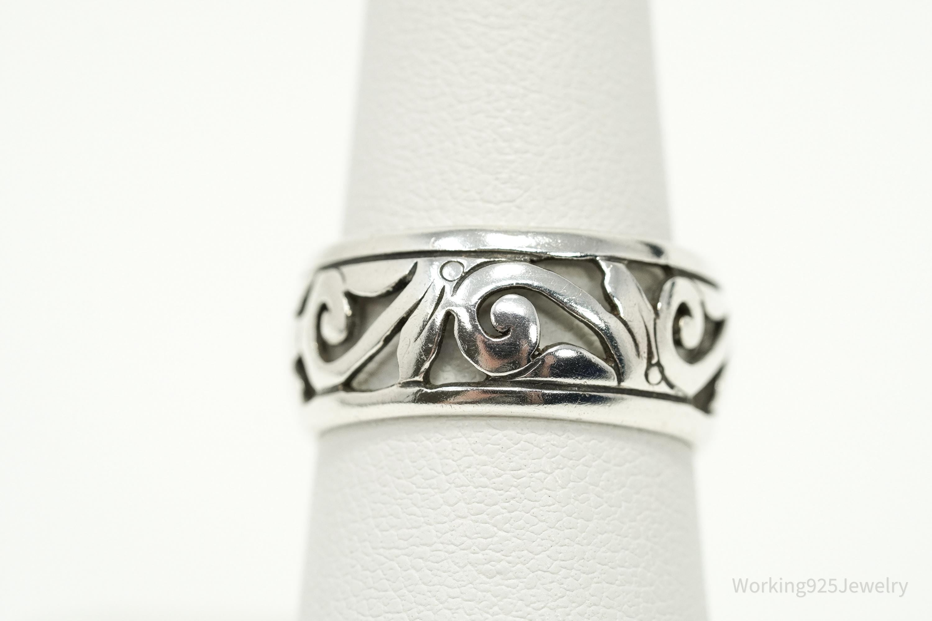 Vintage Art Deco Style Sterling Silver Band Ring - Size 8