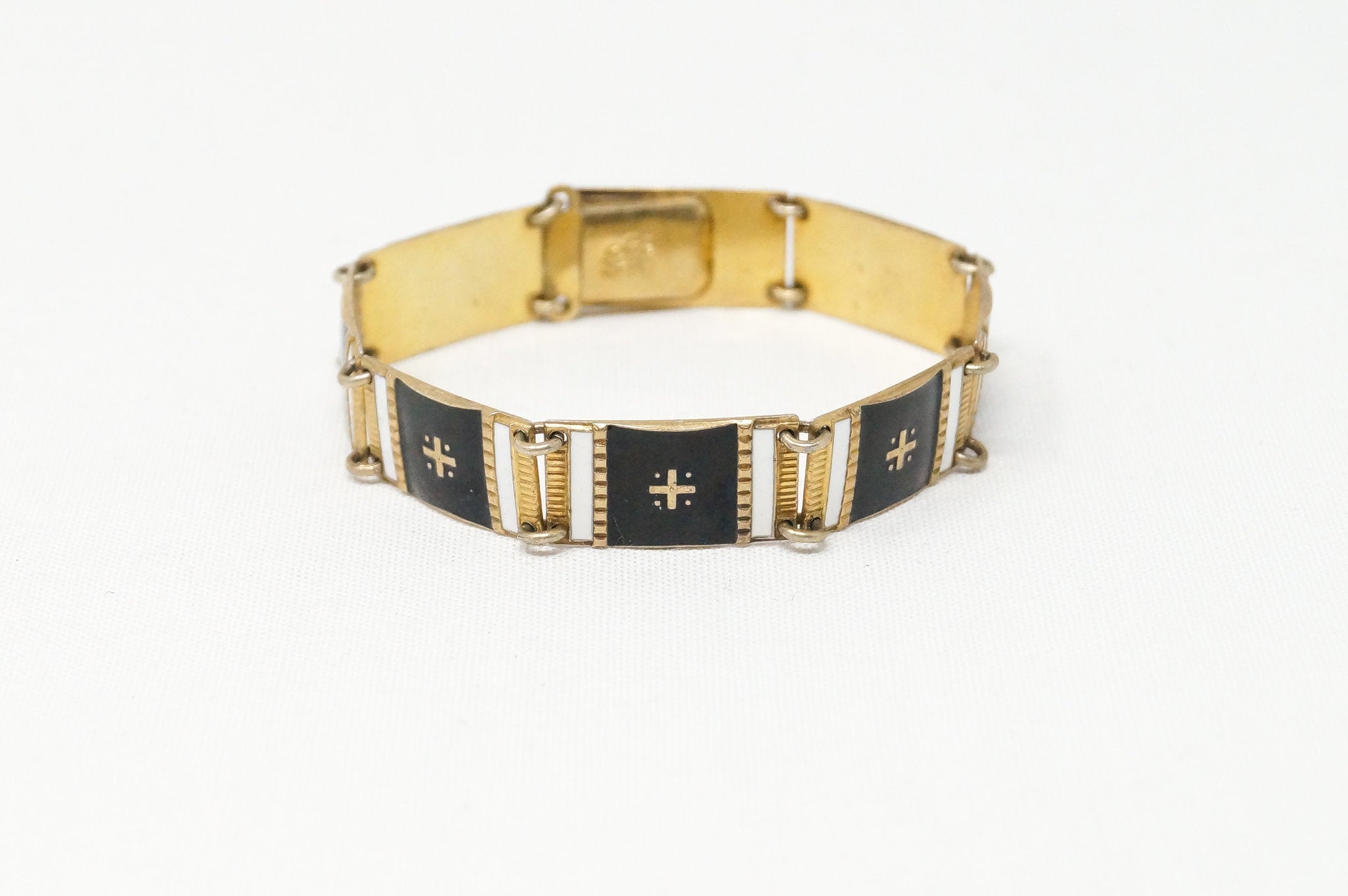 Vtg Norway Designer Norge Enamel Guilloche Gold Wash Sterling Silver Bracelet