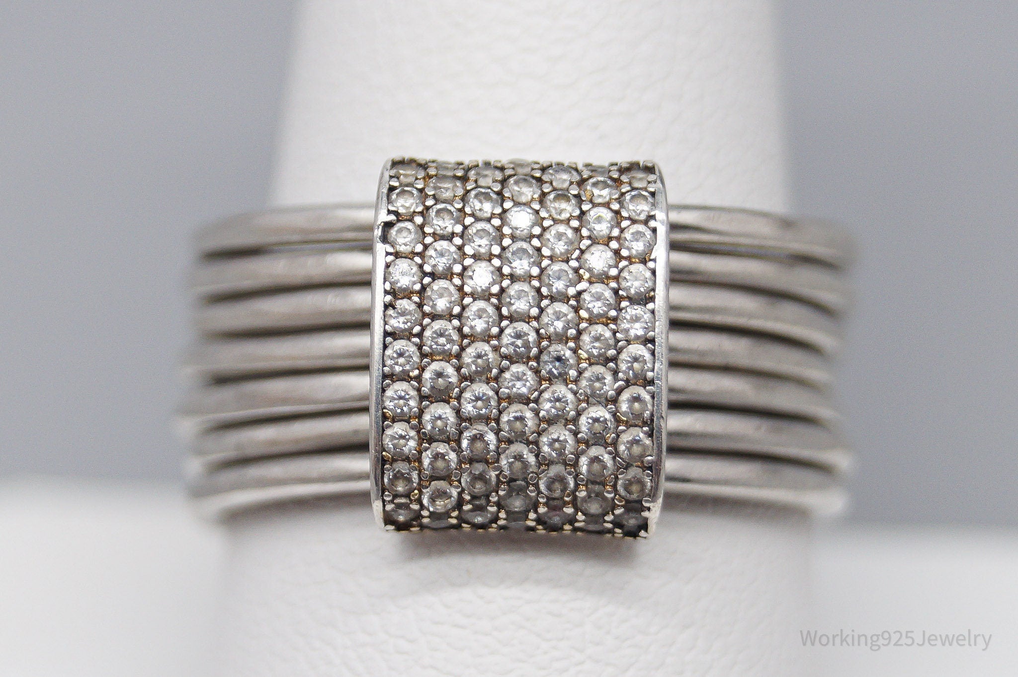 Vintage Cubic Zirconia Sterling Silver Band Ring - Size 10.25