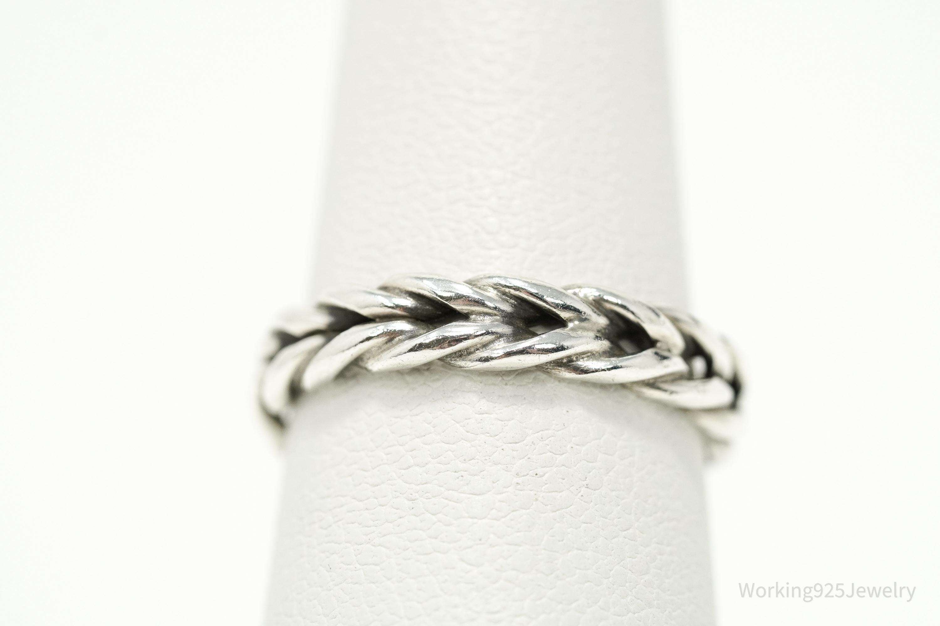 Vintage Weave Braid Rope Silver Band Ring - Size 5.75