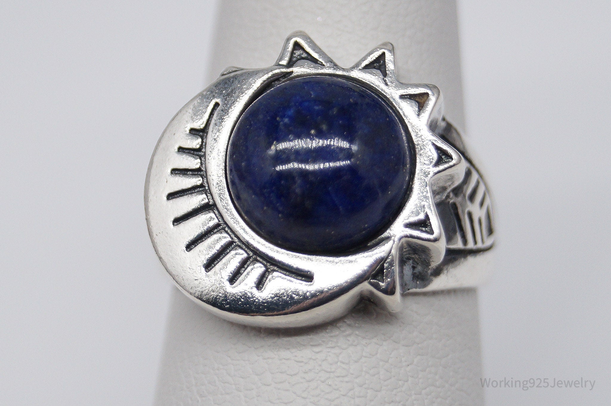 Vintage Sun & Moon Lapis Lazuli Sterling Silver Ring - Size 6.75